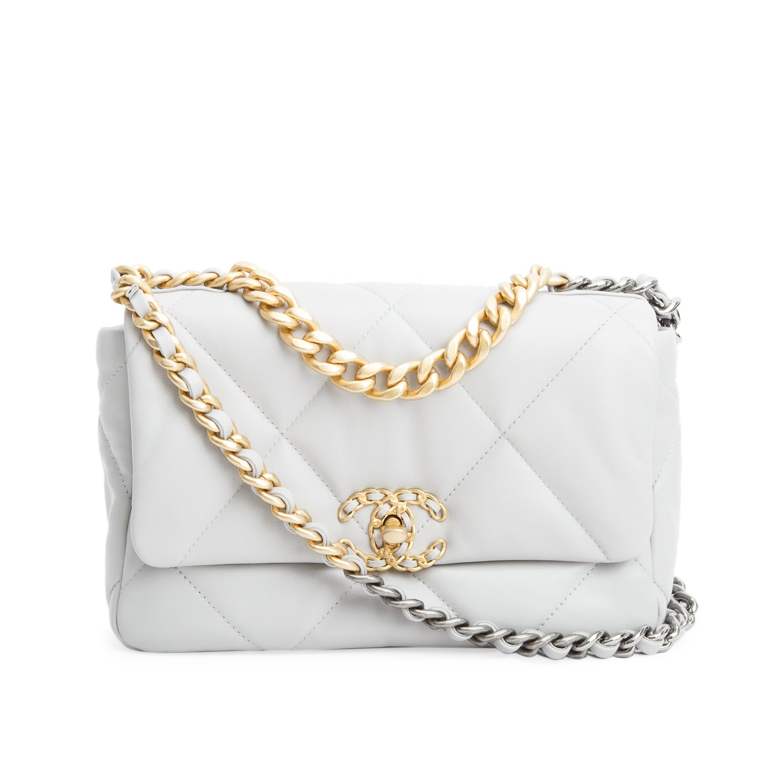 Chanel Grey Lambskin Leather Medium 19 Flap Bag w/ Box