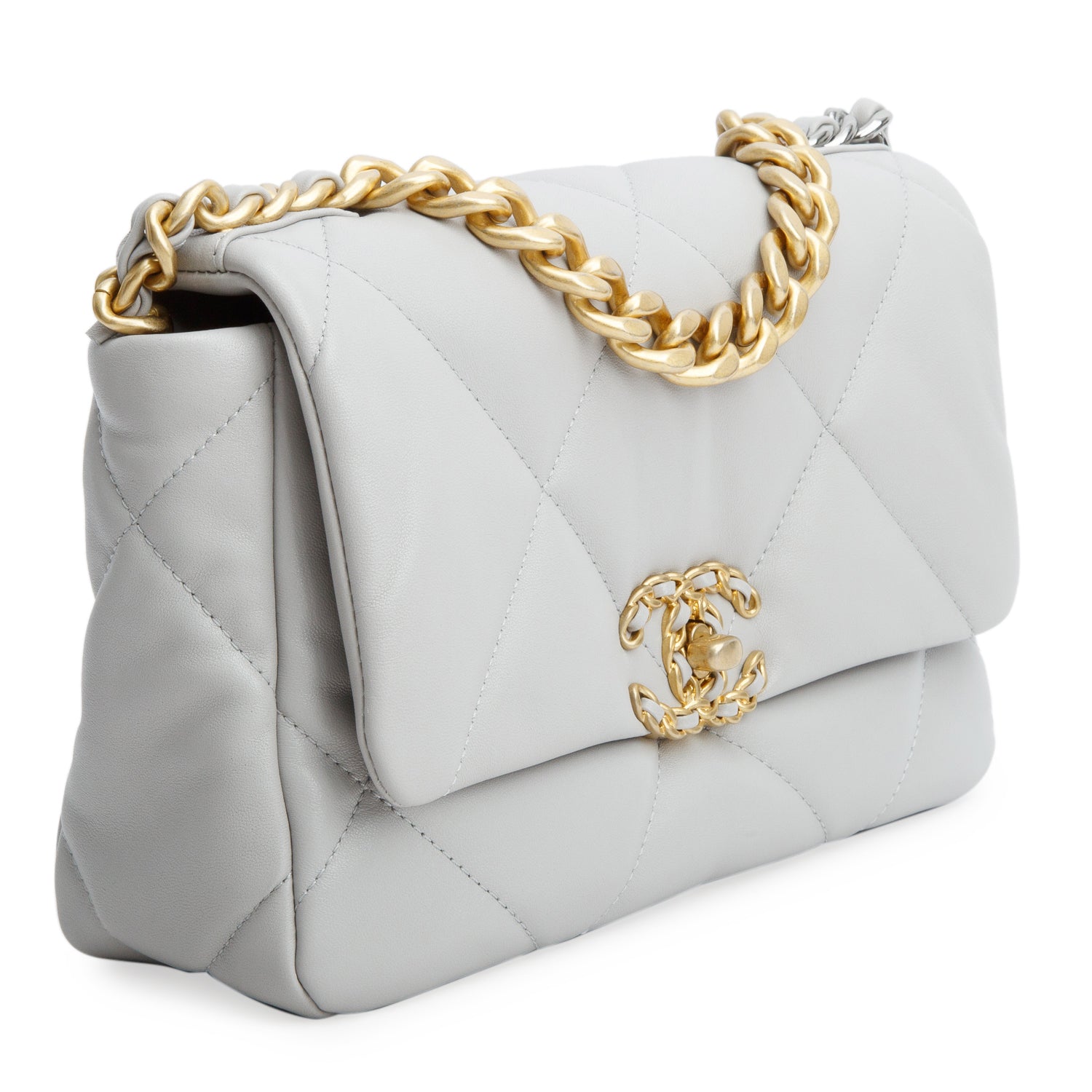Chanel Grey Lambskin Leather Medium 19 Flap Bag w/ Box