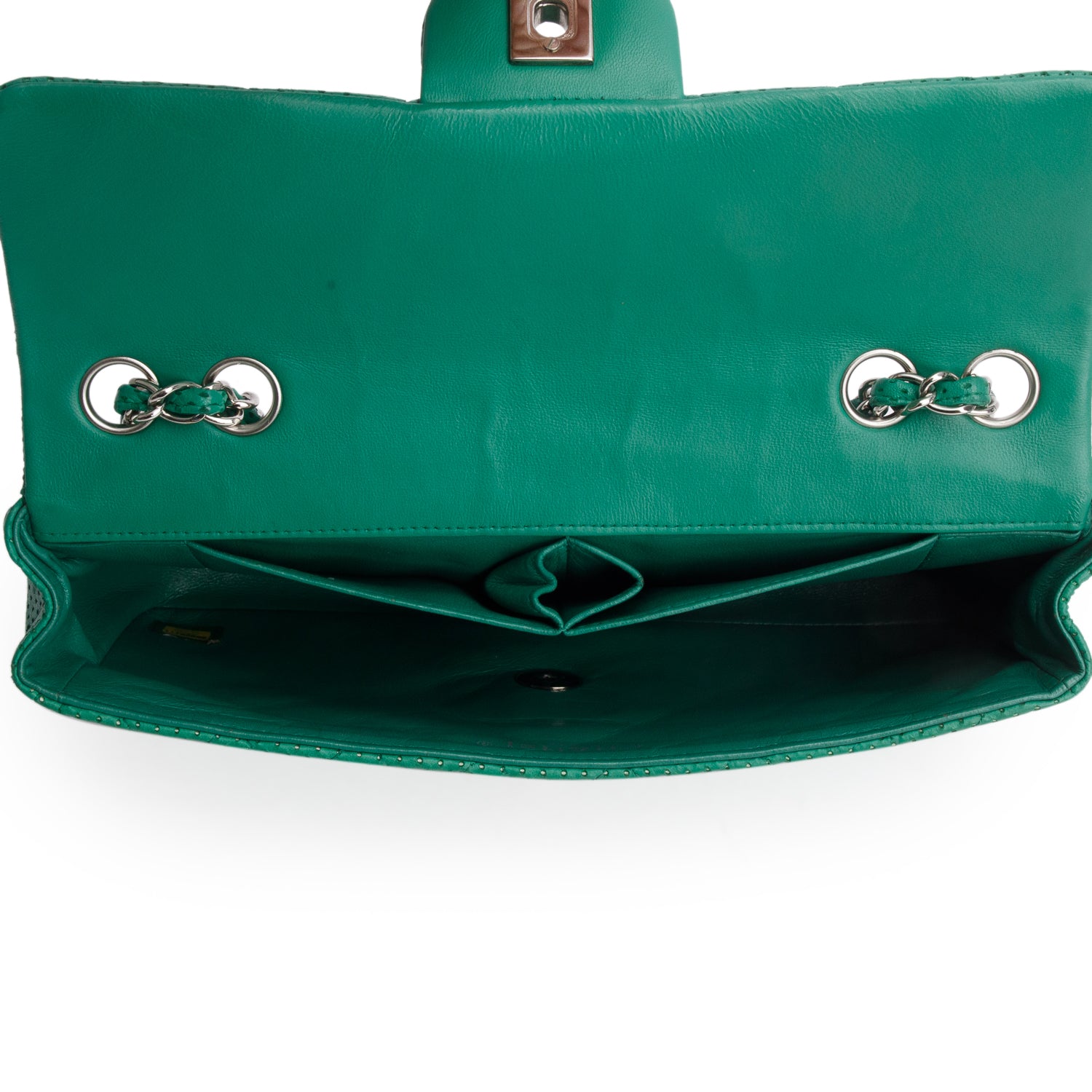 Chanel Green Lambskin Perforated East West Flap Bag w/ Box