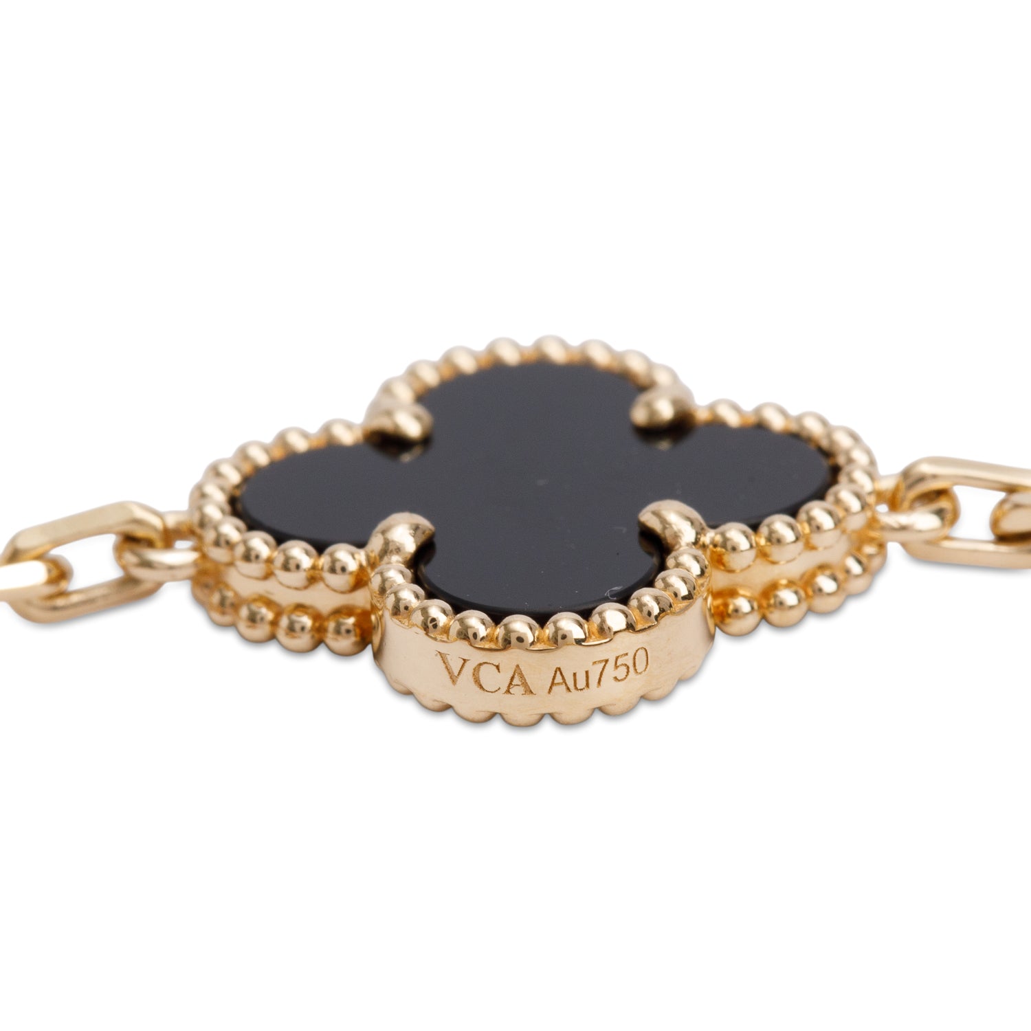 Van Cleef & Arpels 2024 18k Yellow Gold Vintage Alhambra 5 Motif Onyx Bracelet w/ Box & Certificate