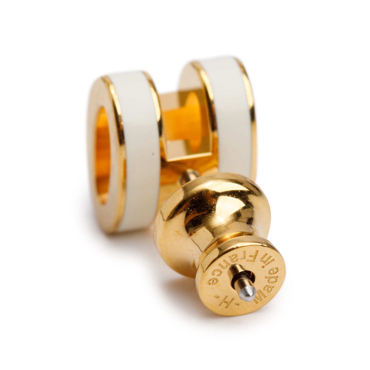 Hermes 2025 Gold Plated White Lacquered Mini Pop H Earrings w/ Box & Receipt