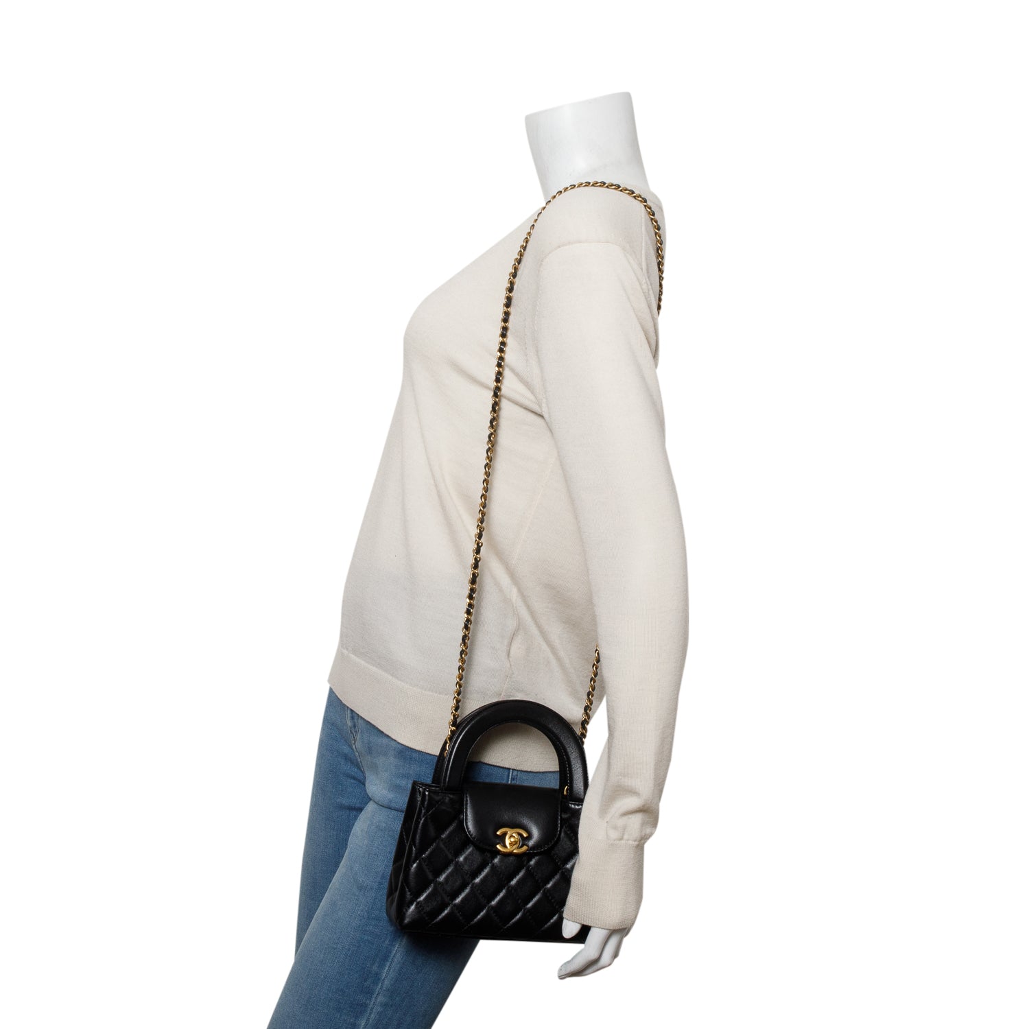 Chanel Black Shiny Aged Calfskin Quilted Nano Kelly Shopper w/ Box