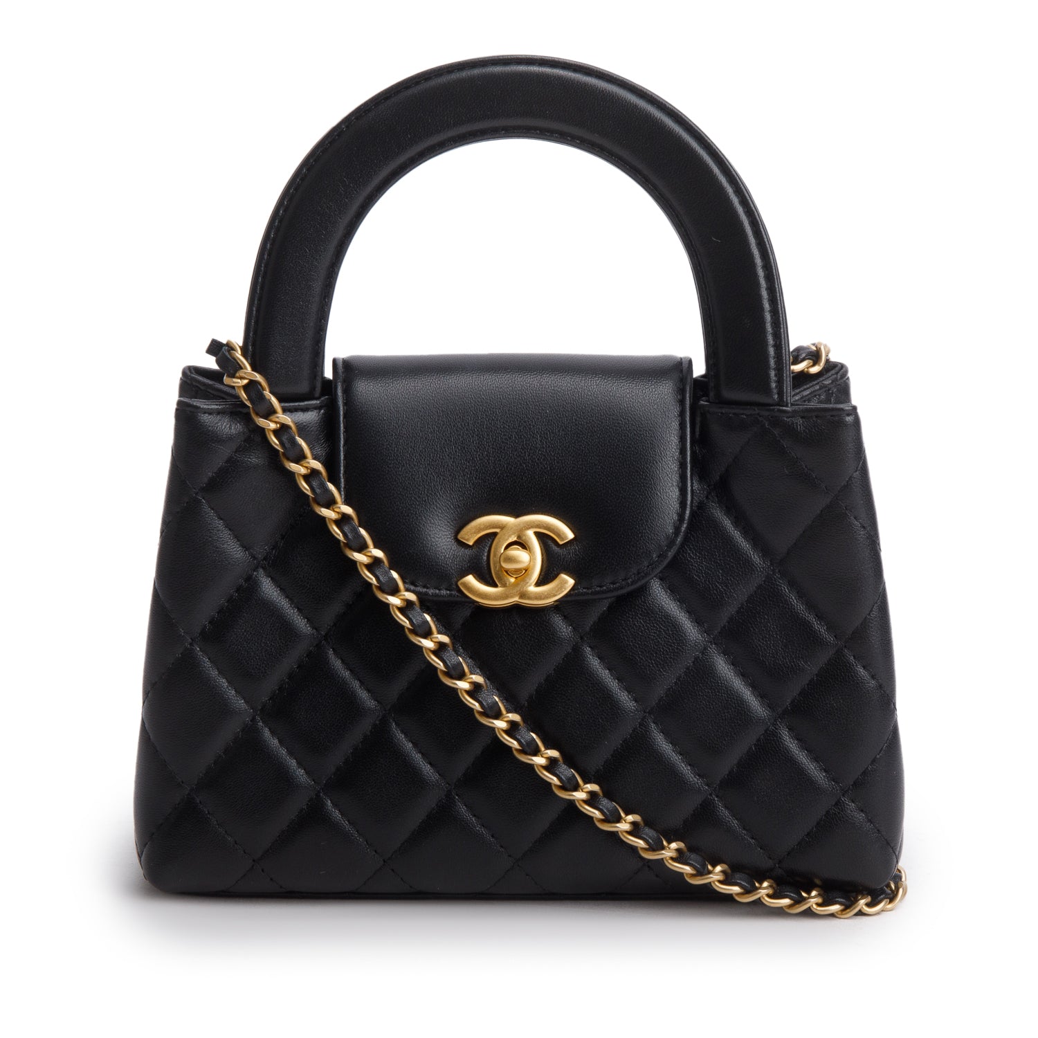 Chanel Black Shiny Aged Calfskin Quilted Nano Kelly Shopper w/ Box