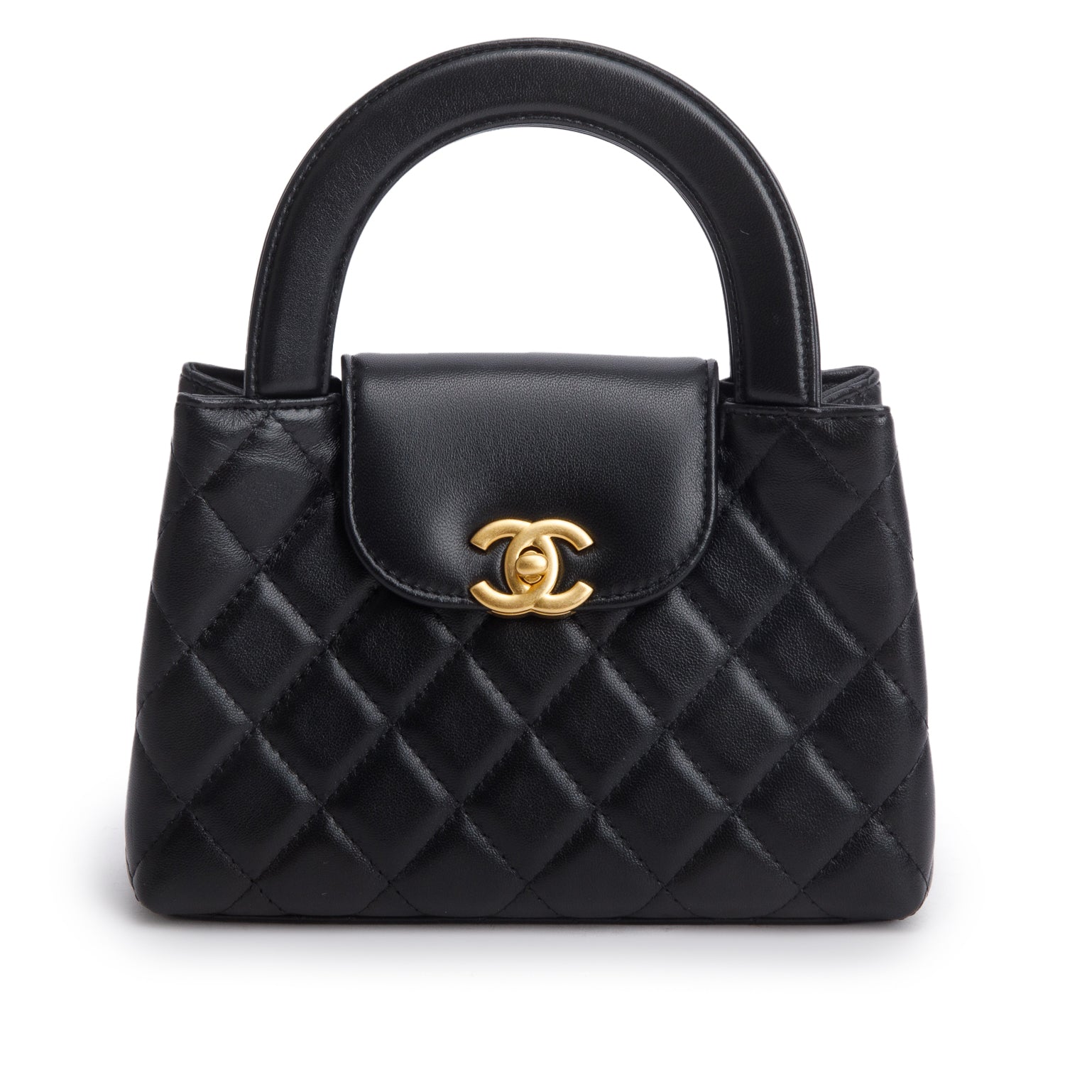 Chanel Black Shiny Aged Calfskin Quilted Nano Kelly Shopper w/ Box