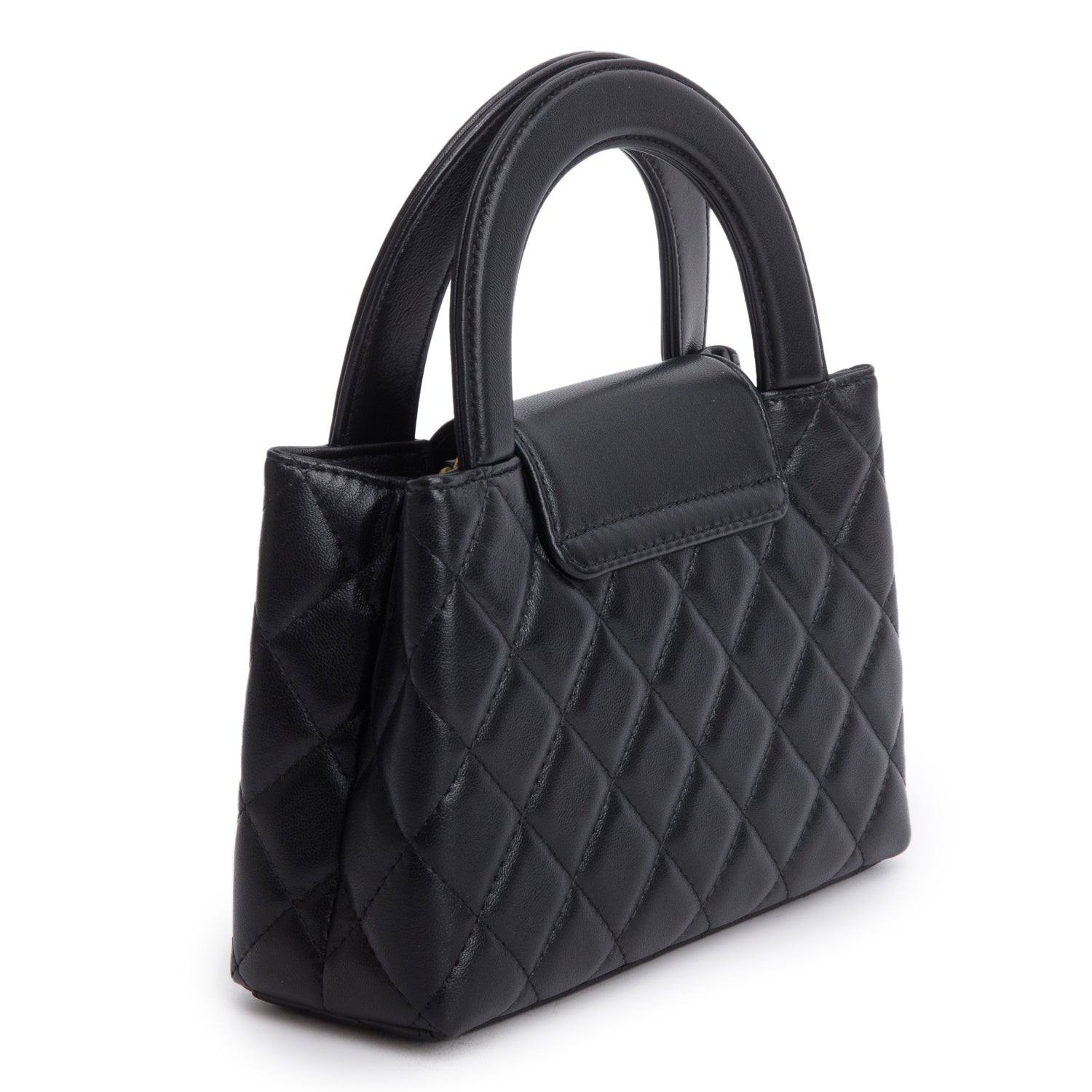 Chanel Black Shiny Aged Calfskin Quilted Nano Kelly Shopper w/ Box