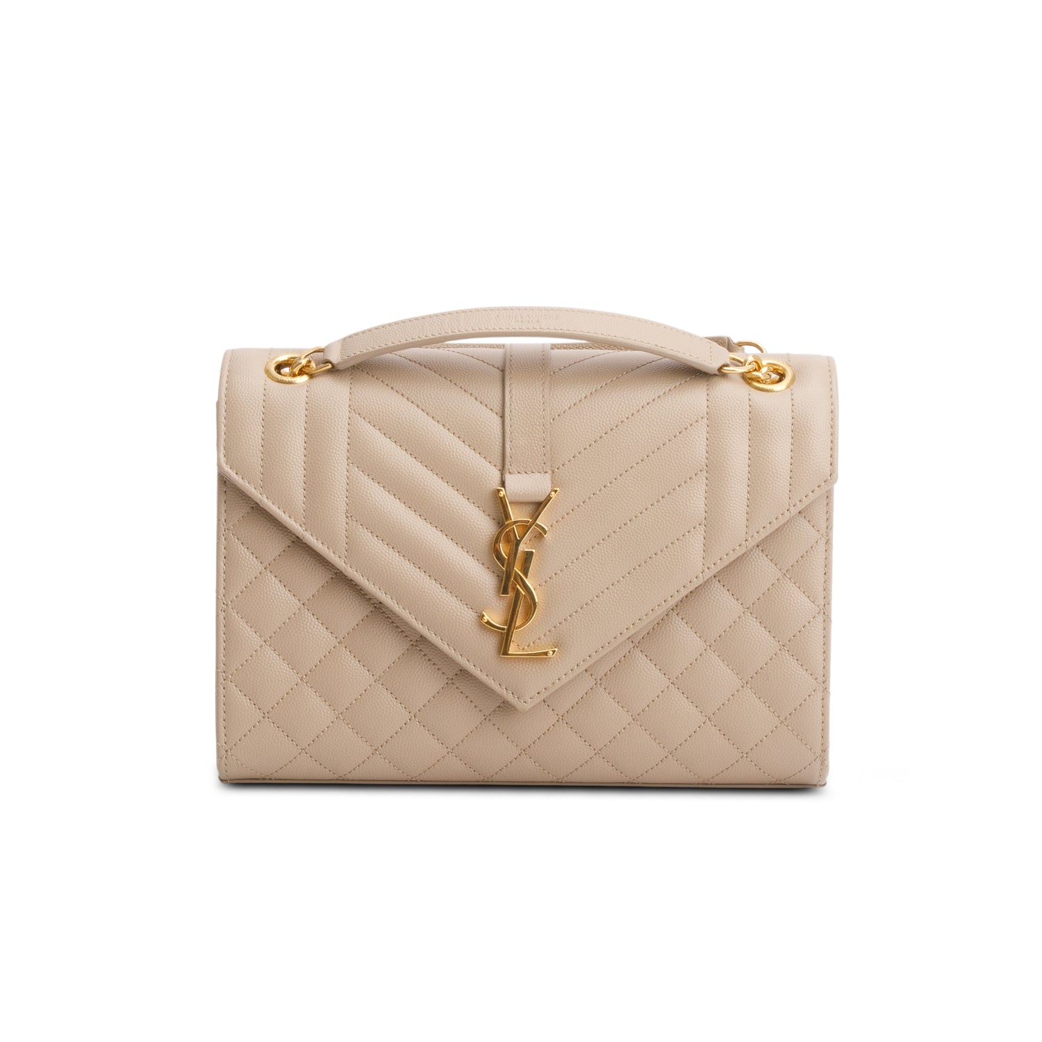 Saint Laurent 2021 Beige Grain De Poudre Matelasse Medium Triquilt Monogram Satchel w Box