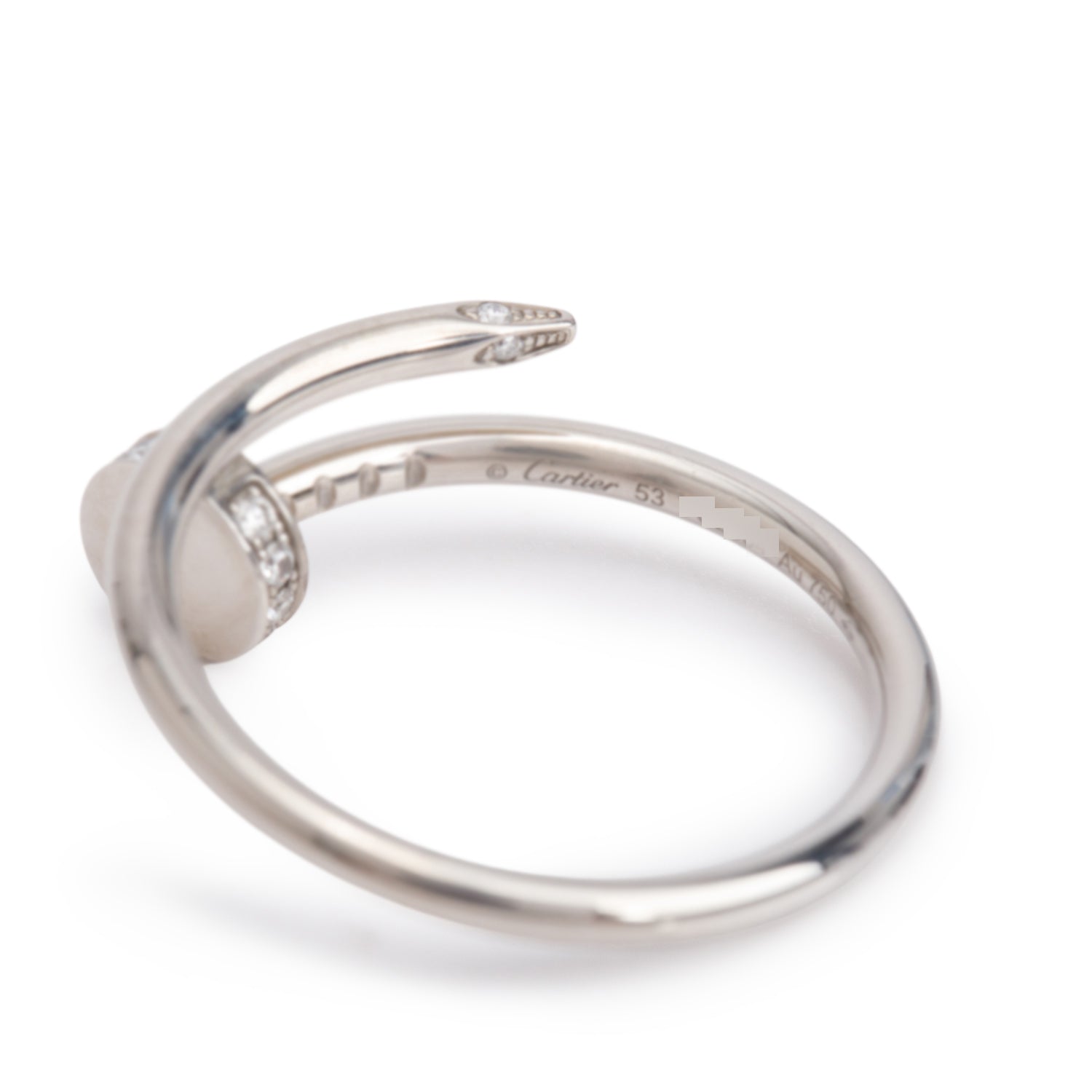 Cartier 18k White Gold Diamond Juste Un Clou Ring, Small Model, Size 53 6.25 w/ Box