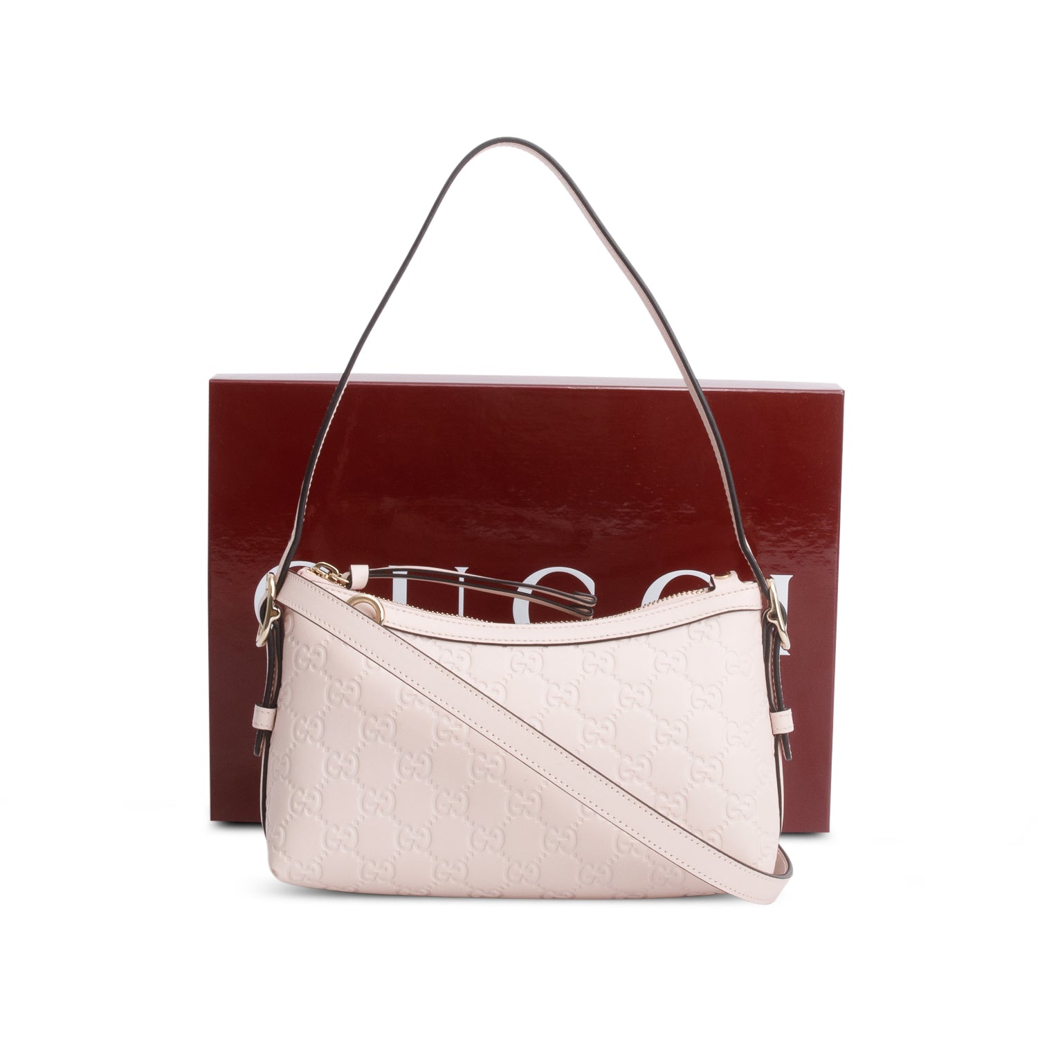 Gucci Pink GG Calfskin Embossed Small Shoulder Bag w/ Box & Straps