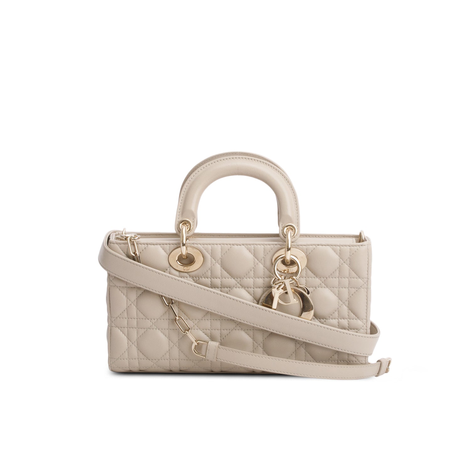 Christian Dior 2023 Beige Lambskin Cannage Medium Lady D-Joy w/ Box & Straps