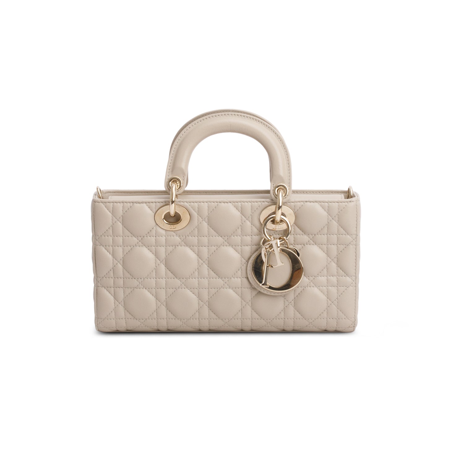 Christian Dior 2023 Beige Lambskin Cannage Medium Lady D-Joy w/ Box & Straps