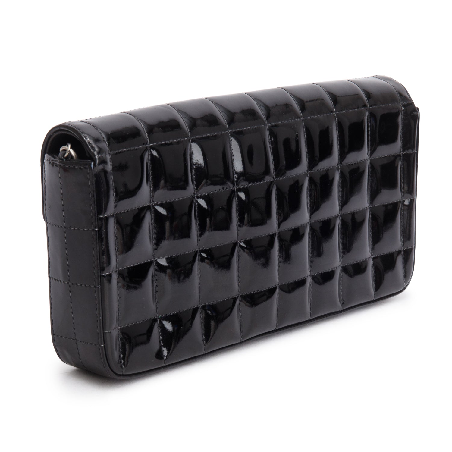 Chanel Black Patent Leather East West Chocolate Bar Flap