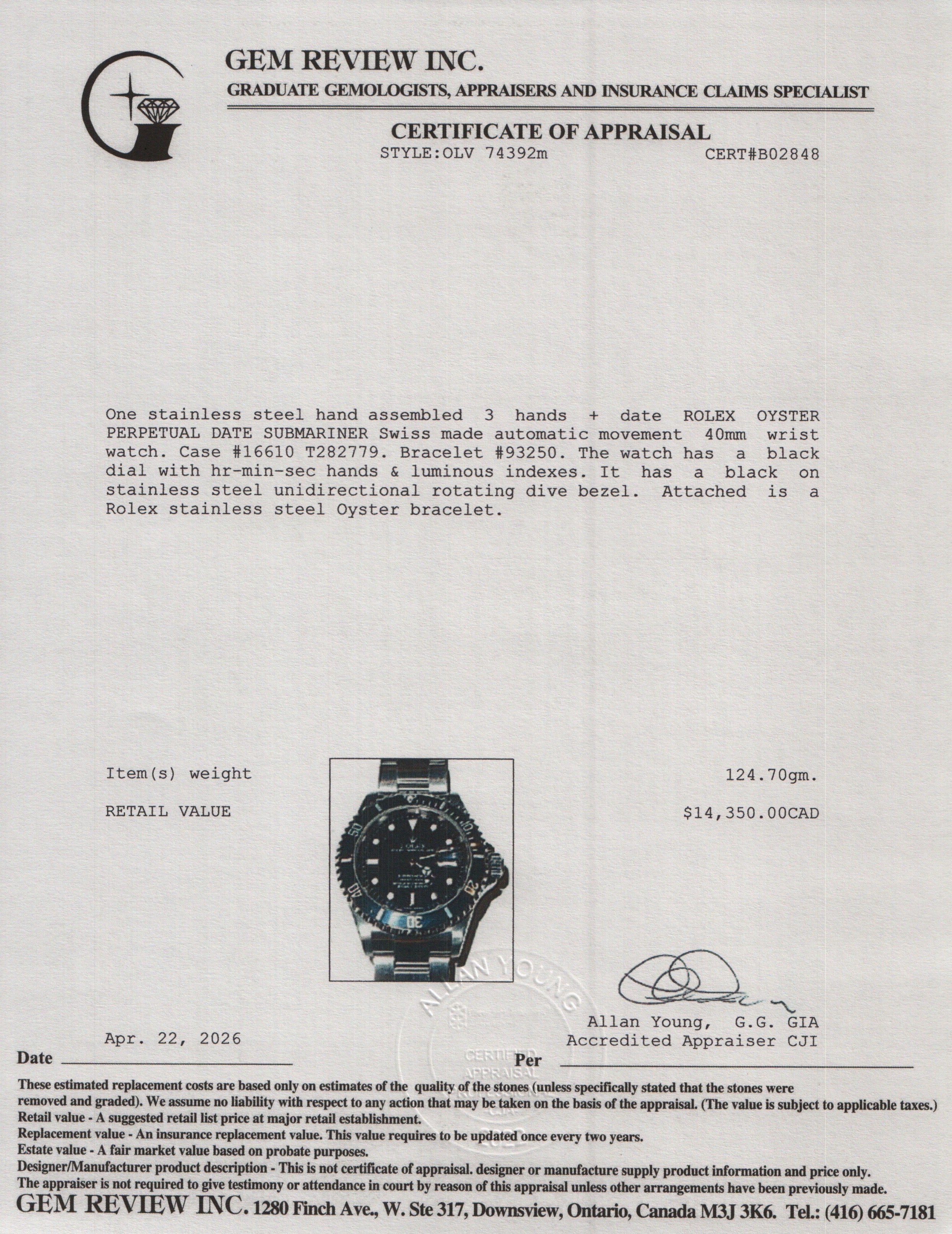 Rolex Stainless Steel Submariner Date 40 MM Watch Black Dial 16610 w/ Box