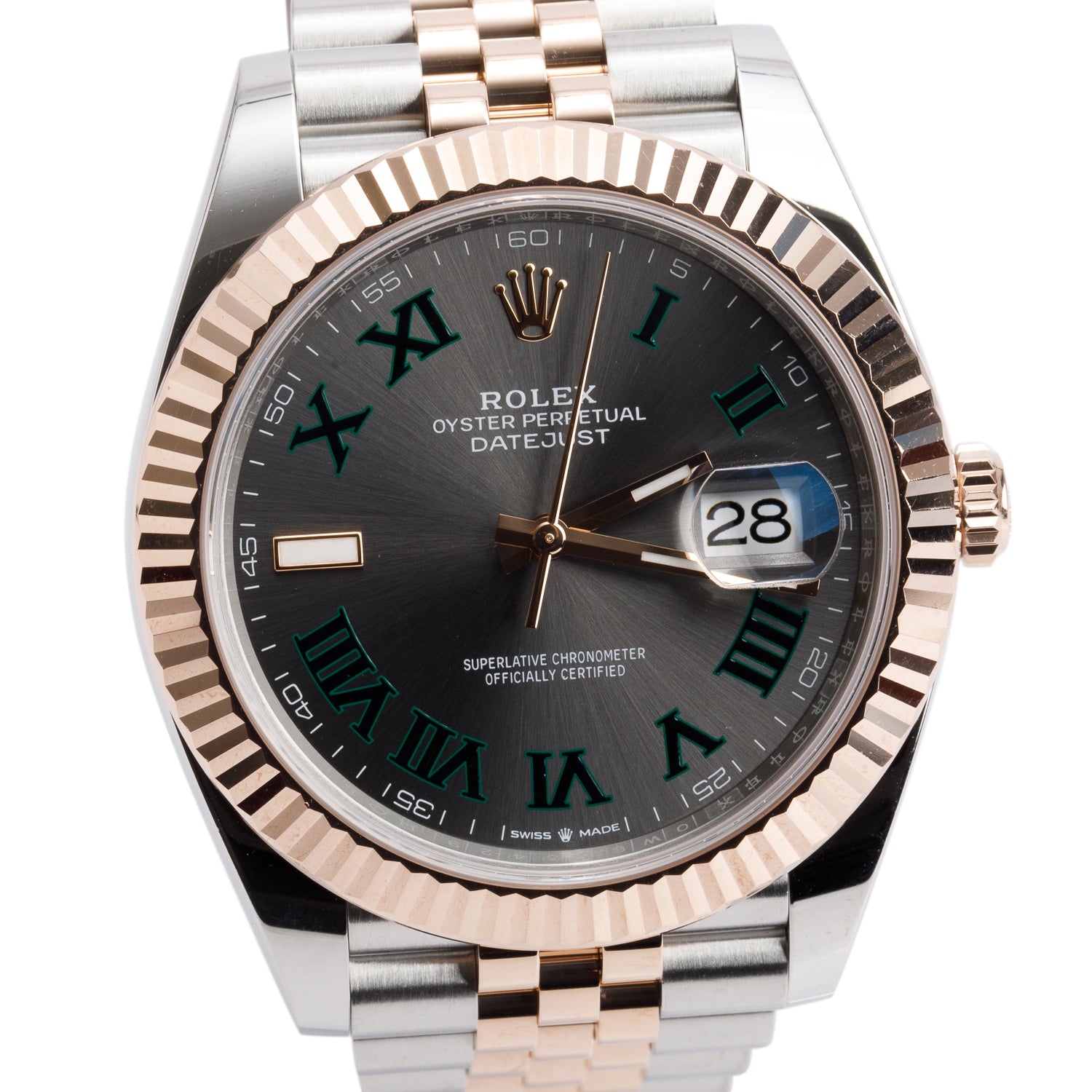 Rolex Stainless Steel & 18k Everose Gold Datejust 41 MM Automatic Watch Wimbledon Dial 126331 w/ Box