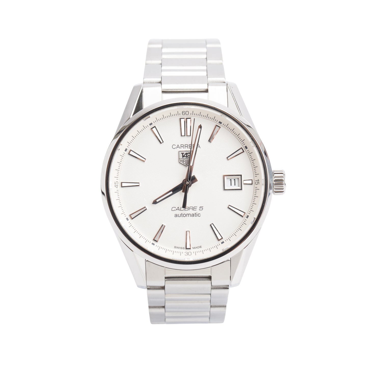 Tag Heuer Stainless Steel Carrera 39 MM Automatic Watch White Dial WAR211B-4 w/ Box