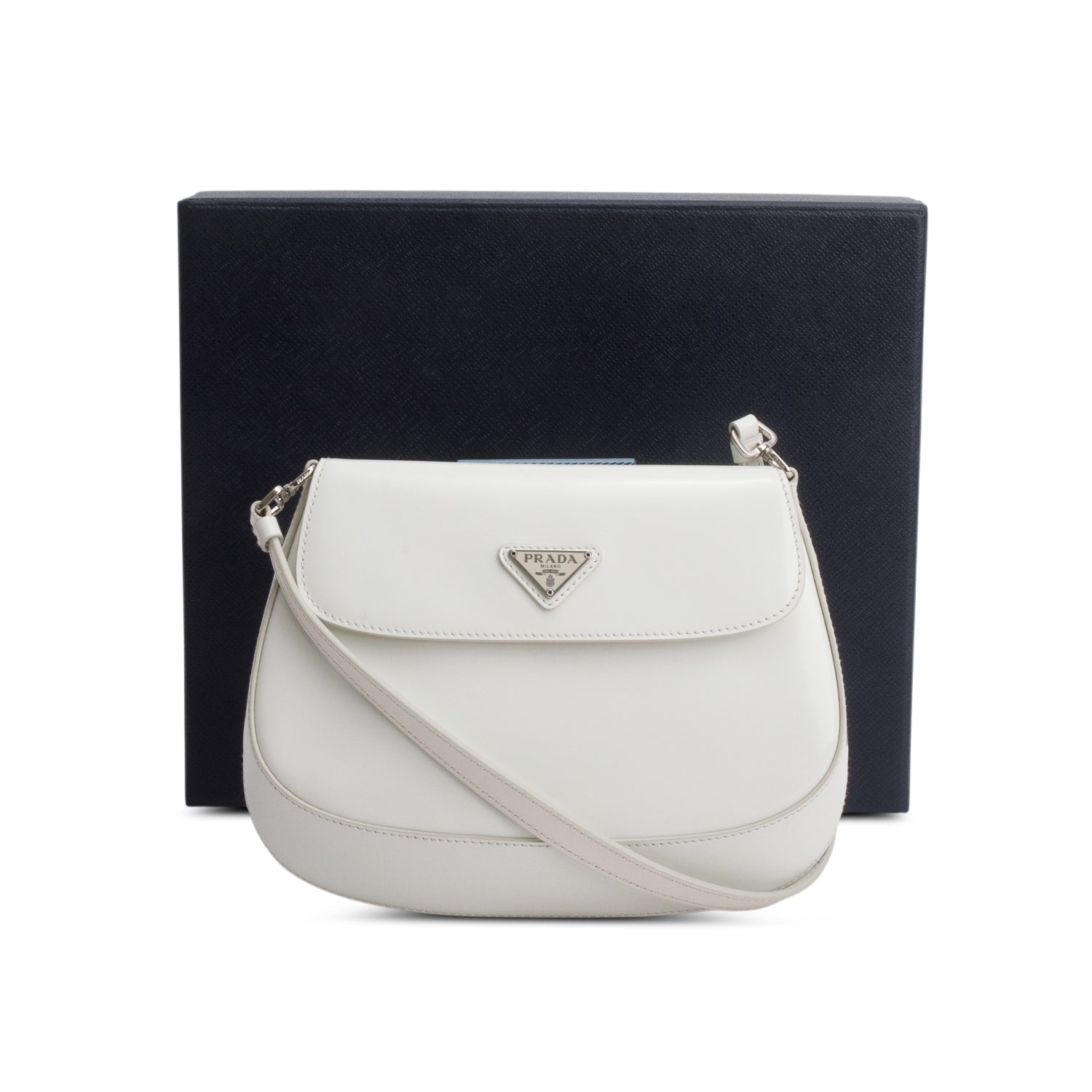 Prada White Spazzolato Small Cleo Shoulder Bag w/ Box
