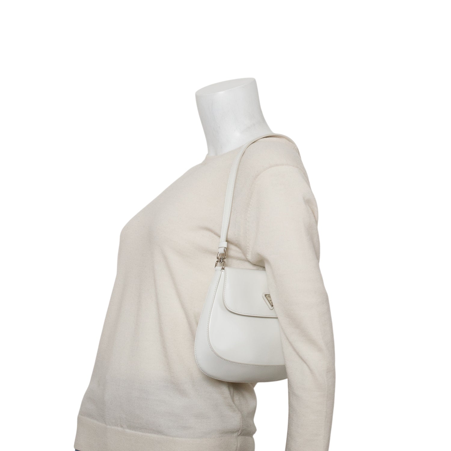 Prada White Spazzolato Small Cleo Shoulder Bag w/ Box