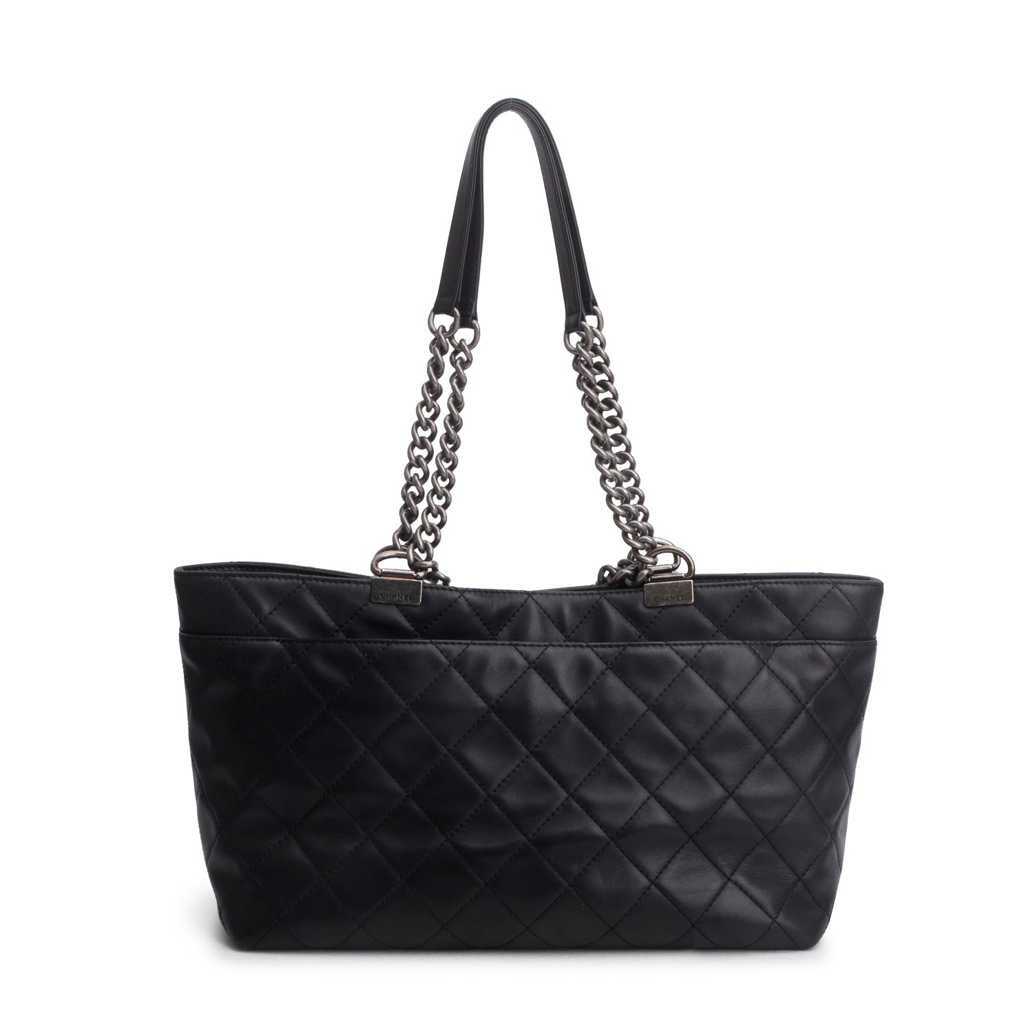 Chanel Black Calfskin Quilted Shopping in Chains Tote