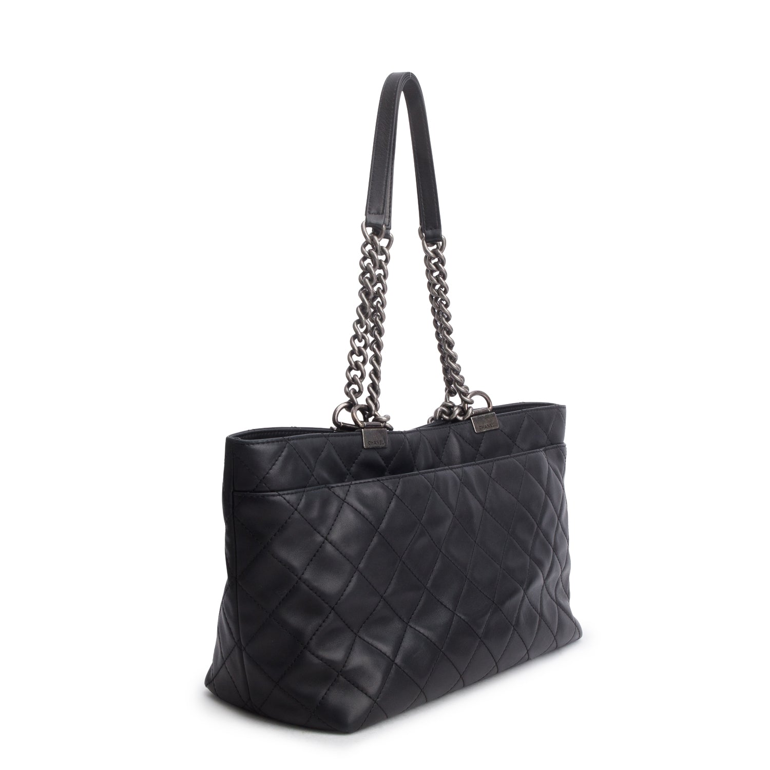 Chanel Black Calfskin Quilted Shopping in Chains Tote