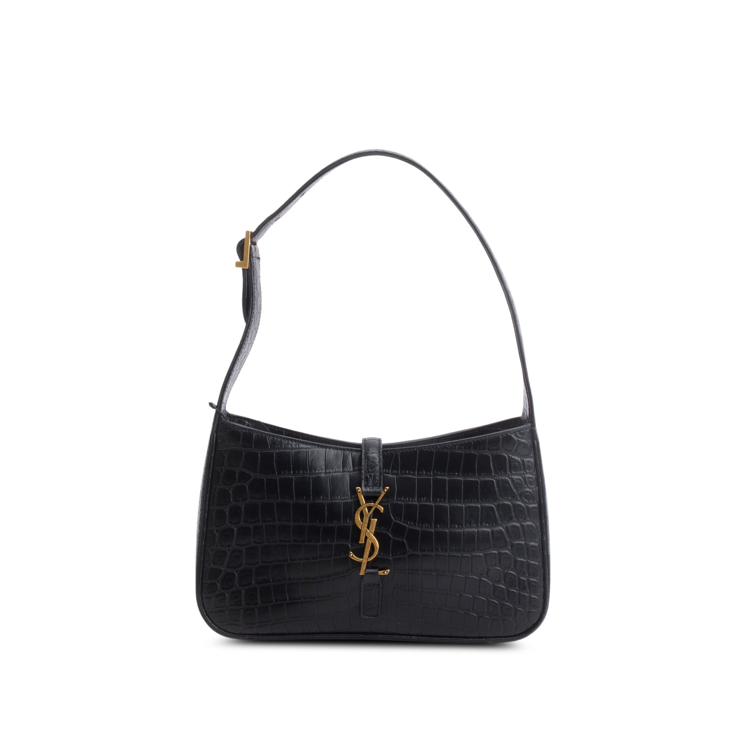 Saint Laurent 2023 Black Croc Embossed Le 5 a 7 Hobo