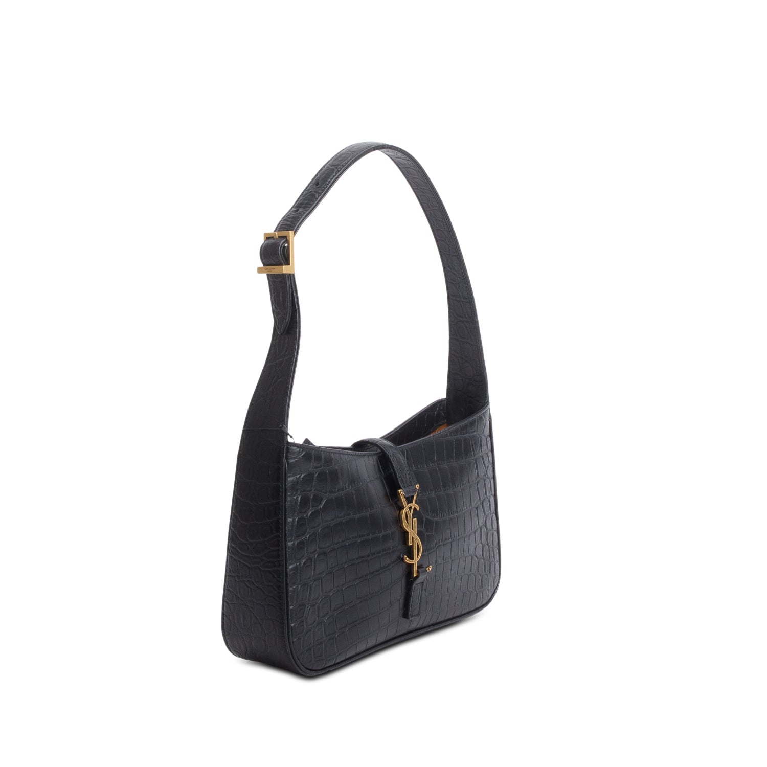 Saint Laurent 2023 Black Croc Embossed Le 5 a 7 Hobo