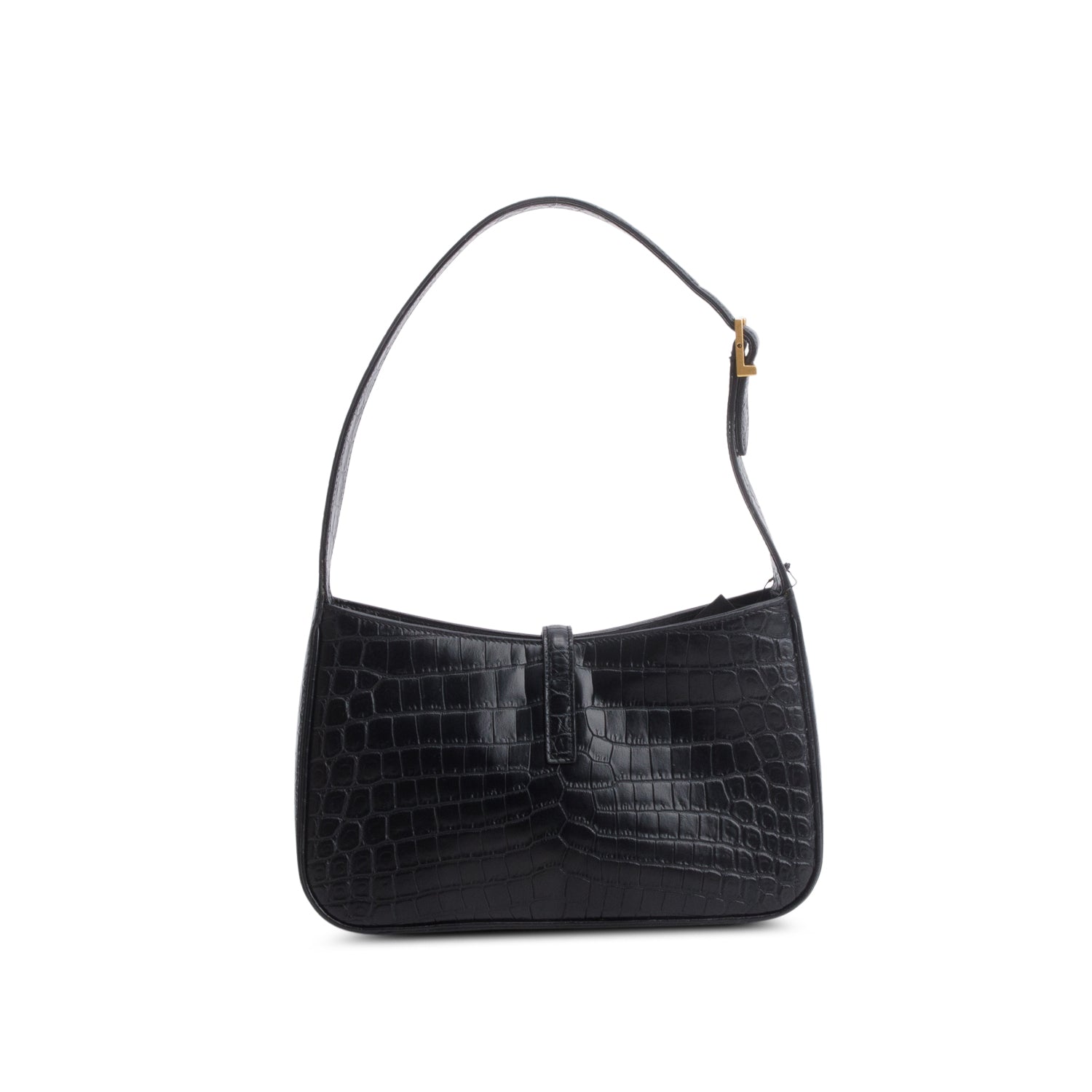 Saint Laurent 2023 Black Croc Embossed Le 5 a 7 Hobo