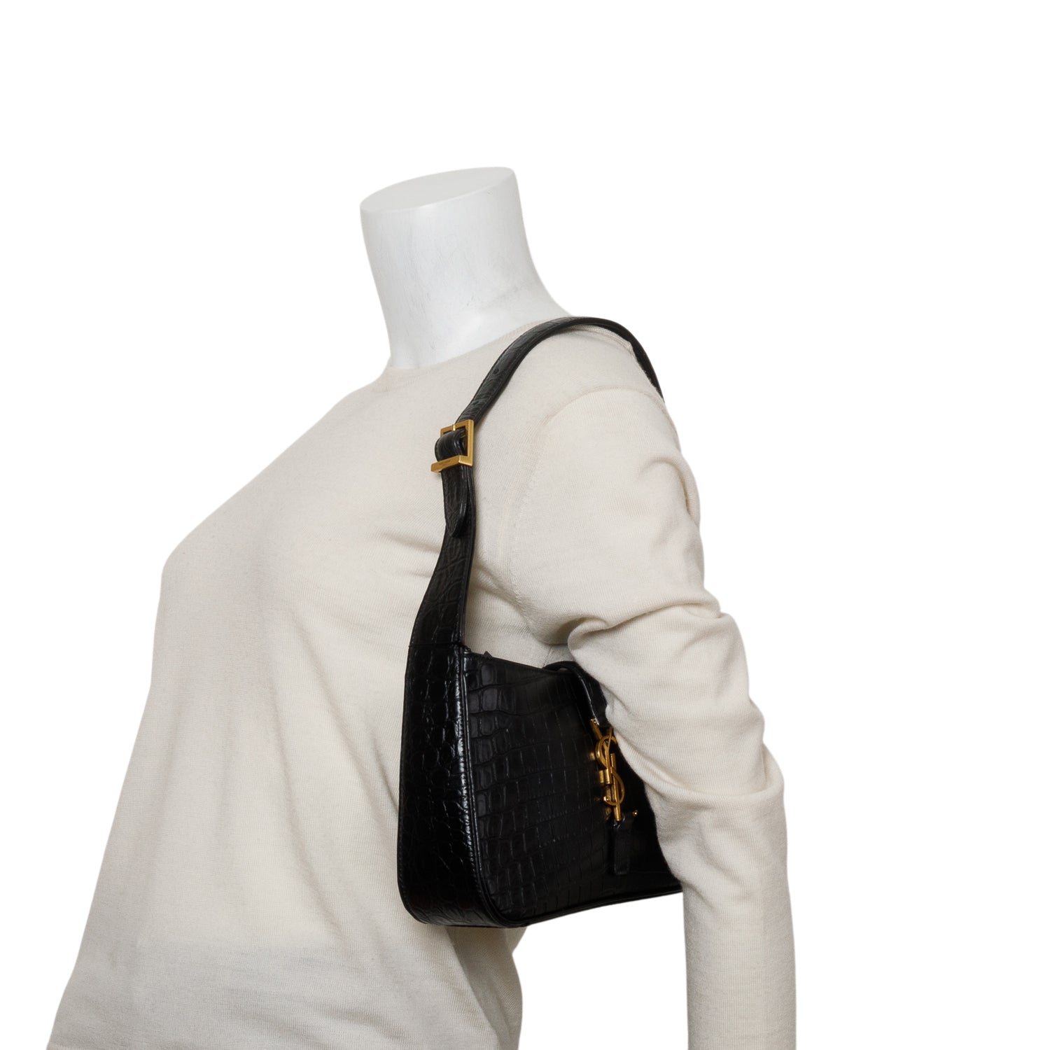 Saint Laurent 2023 Black Croc Embossed Le 5 a 7 Hobo