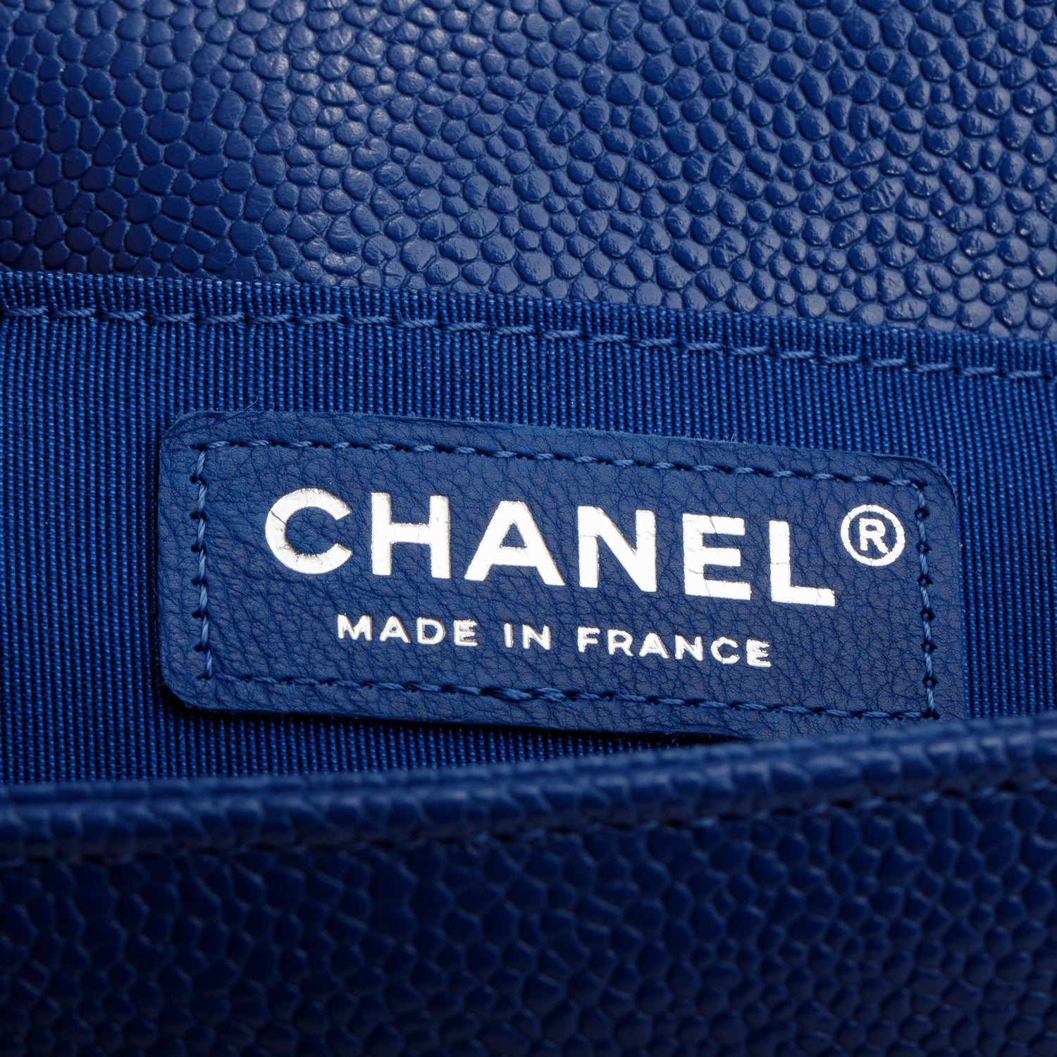 Chanel Blue Chevron Quilted Caviar Small Boy Bag w/ Authenticity Card