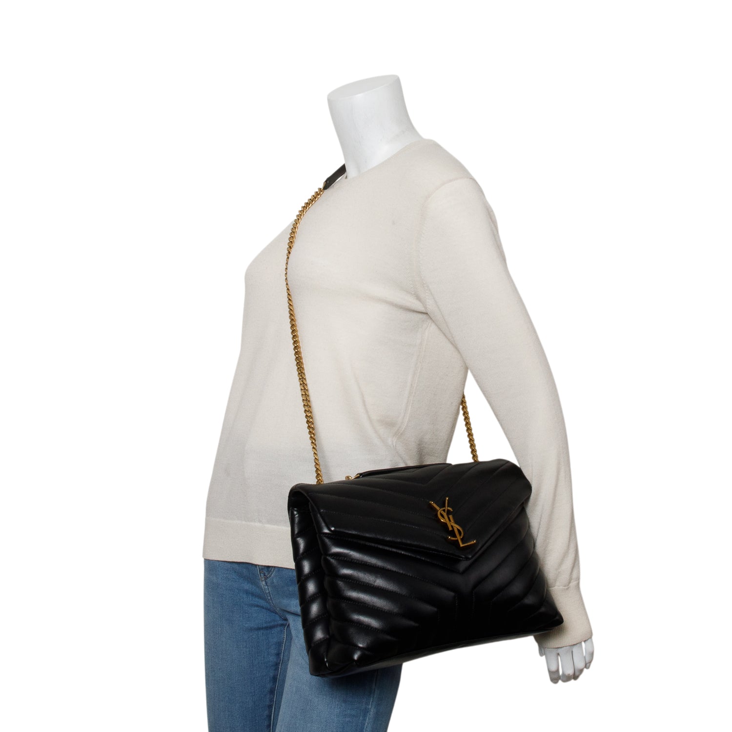 Saint Laurent Black Calfskin Y Quilted Medium Loulou Chain Satchel