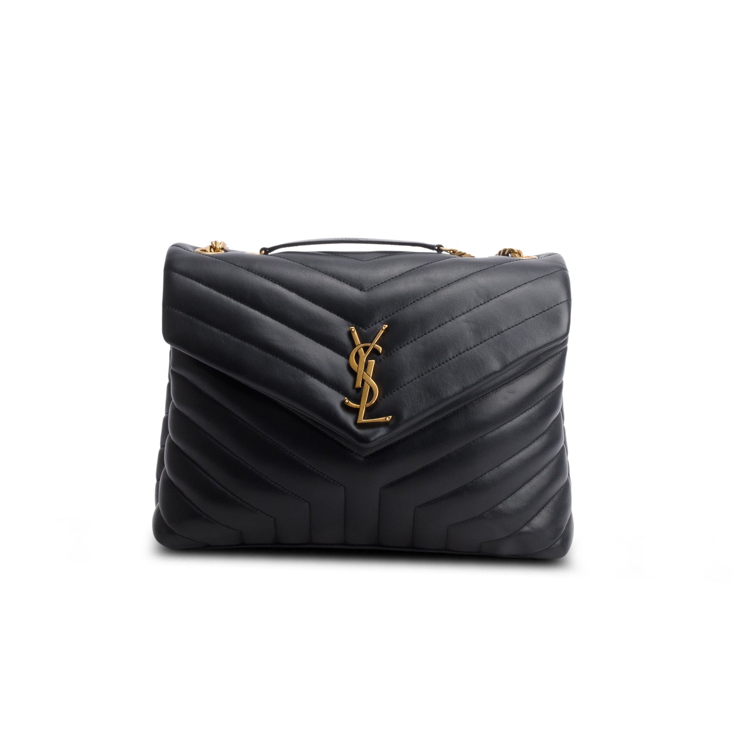 Saint Laurent Black Calfskin Y Quilted Medium Loulou Chain Satchel