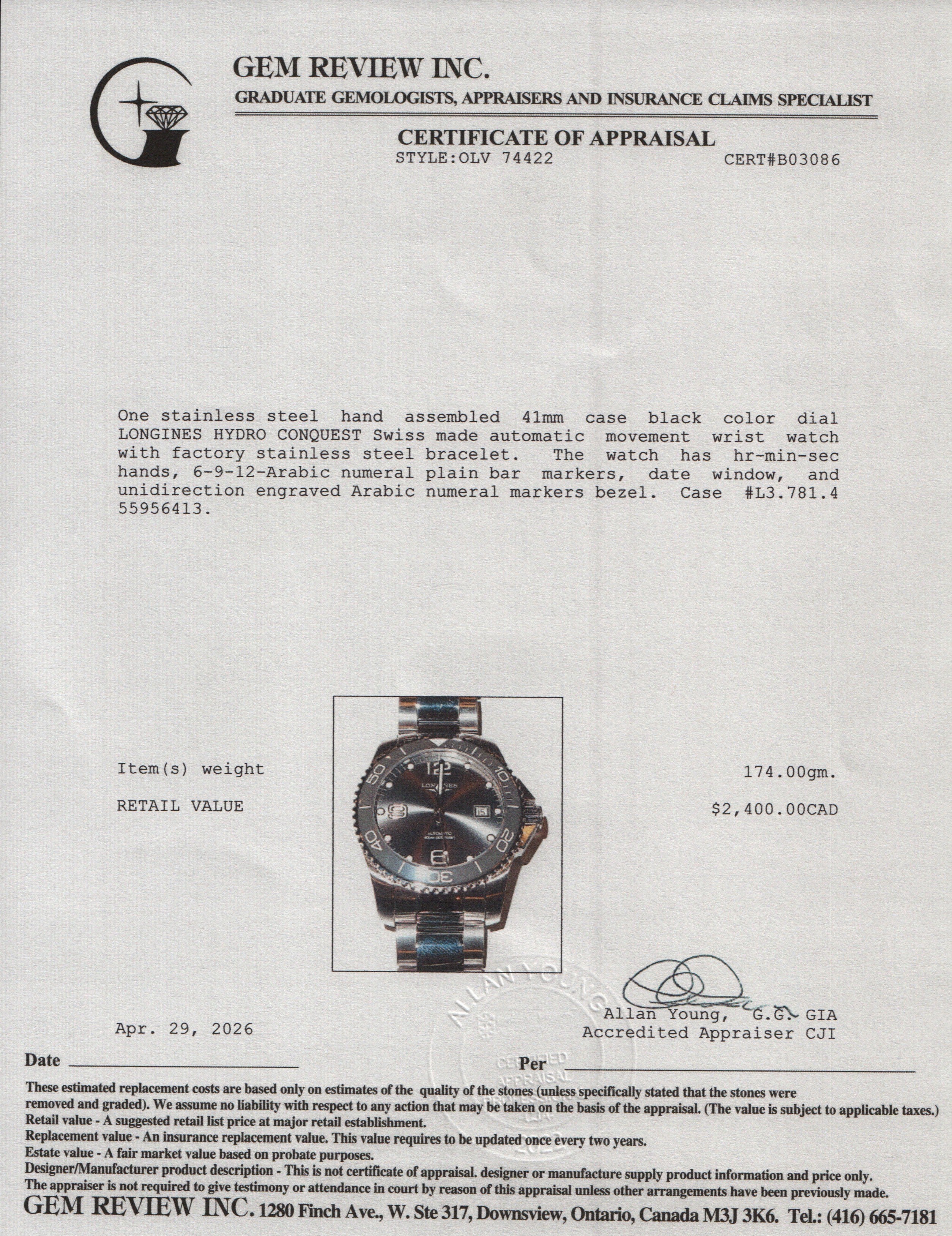 Longines 2024 Stainless Steel HydroConquest 41 MM Automatic Watch Black Dial w/ Box & Papers