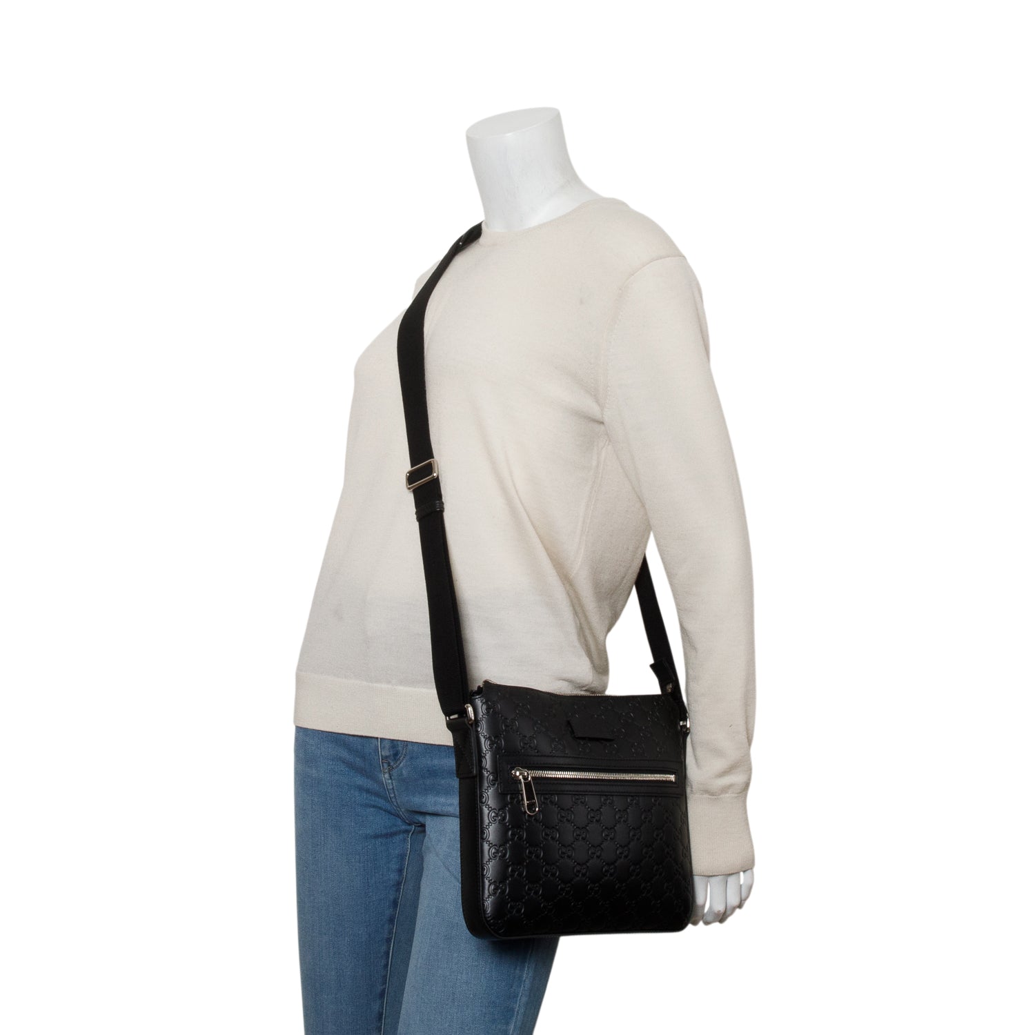 Gucci Black Signature Small Flat Messenger Bag