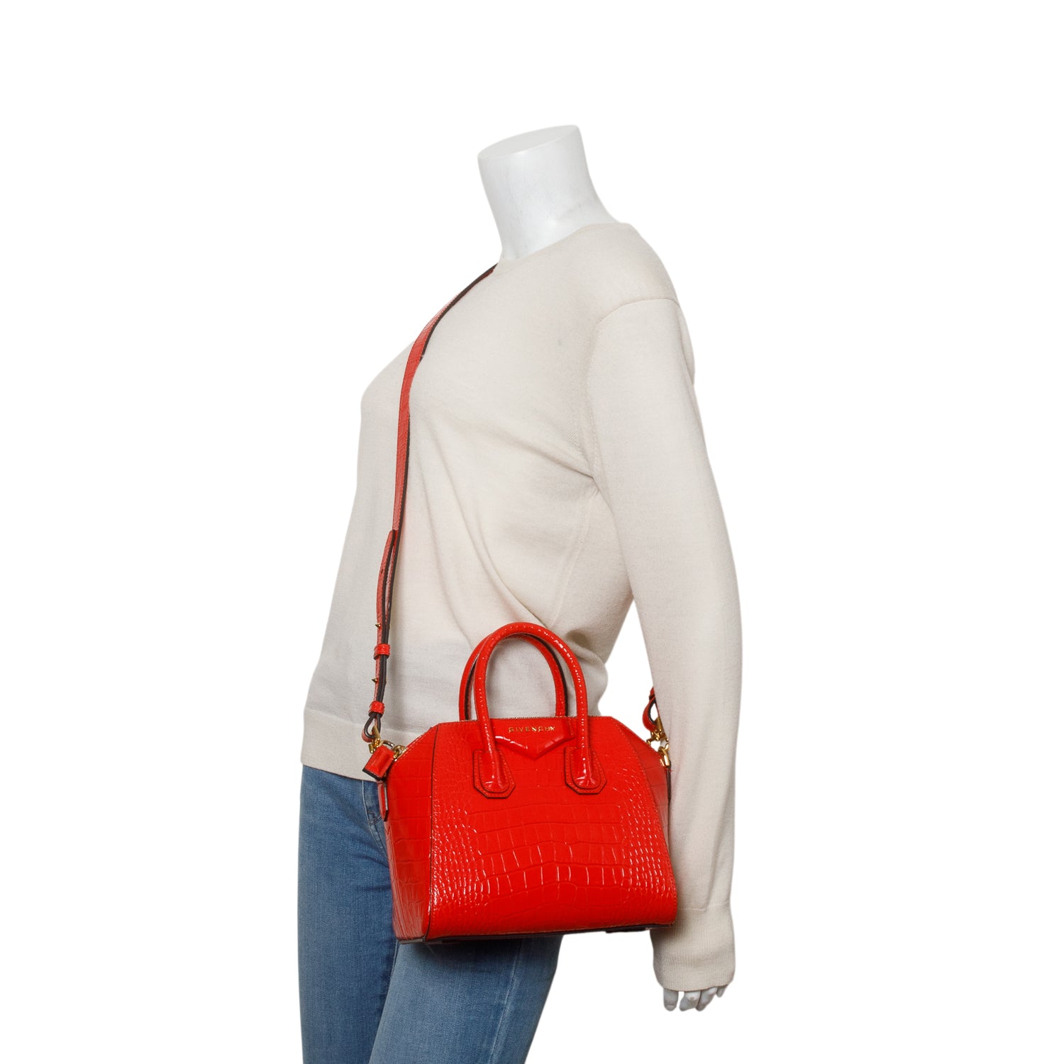 Givenchy Red Croc Embossed Leather Mini Antigona Bag w/ Strap