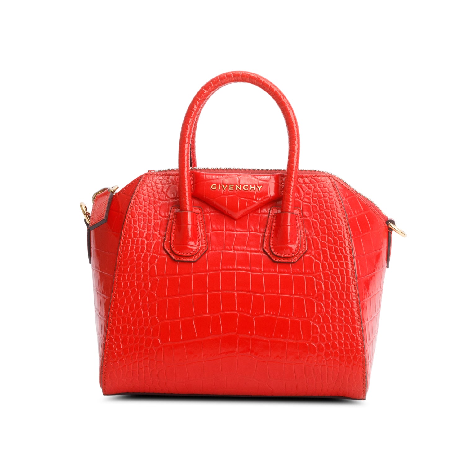 Givenchy Red Croc Embossed Leather Mini Antigona Bag w/ Strap