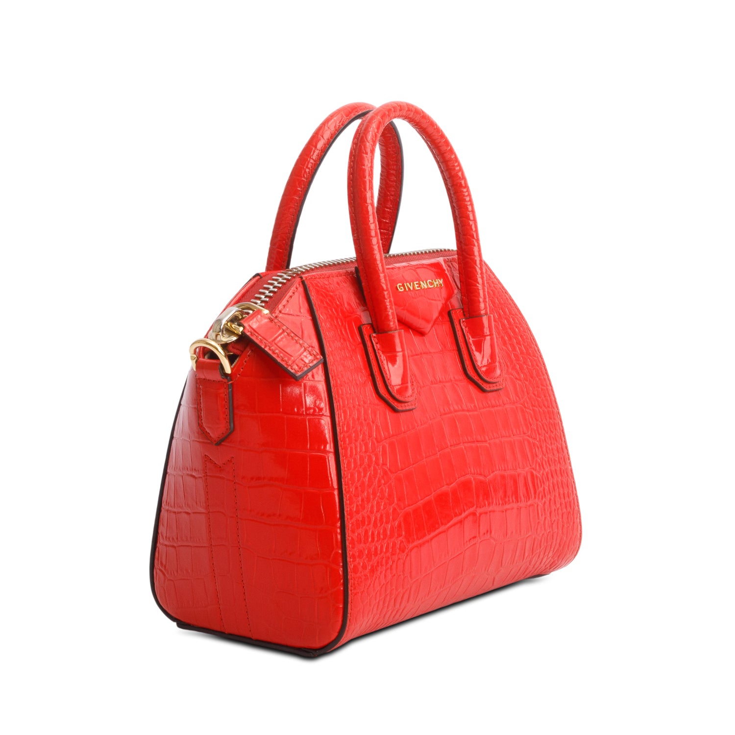 Givenchy Red Croc Embossed Leather Mini Antigona Bag w/ Strap