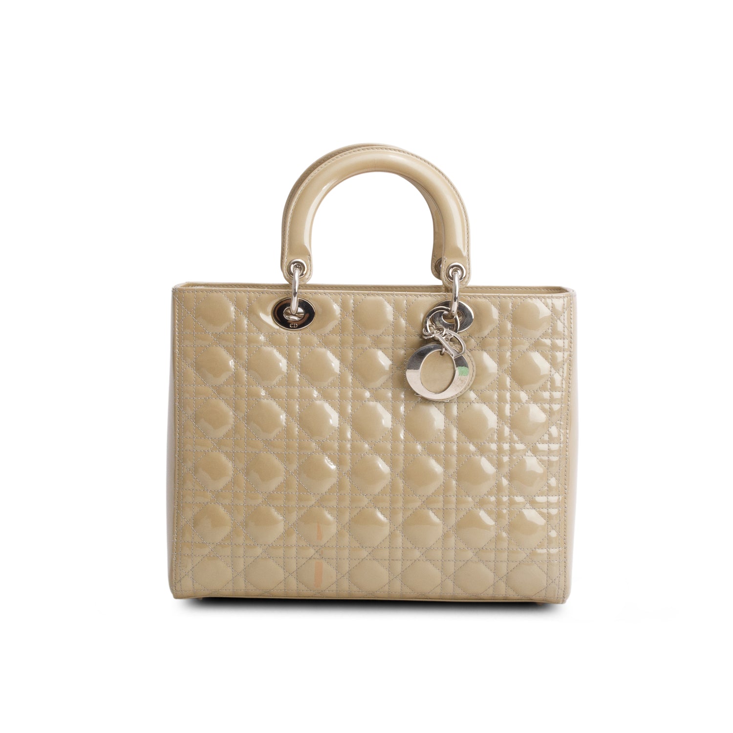 Christian Dior Beige Cannage Patent Leather Large Lady Dior w/ Strap