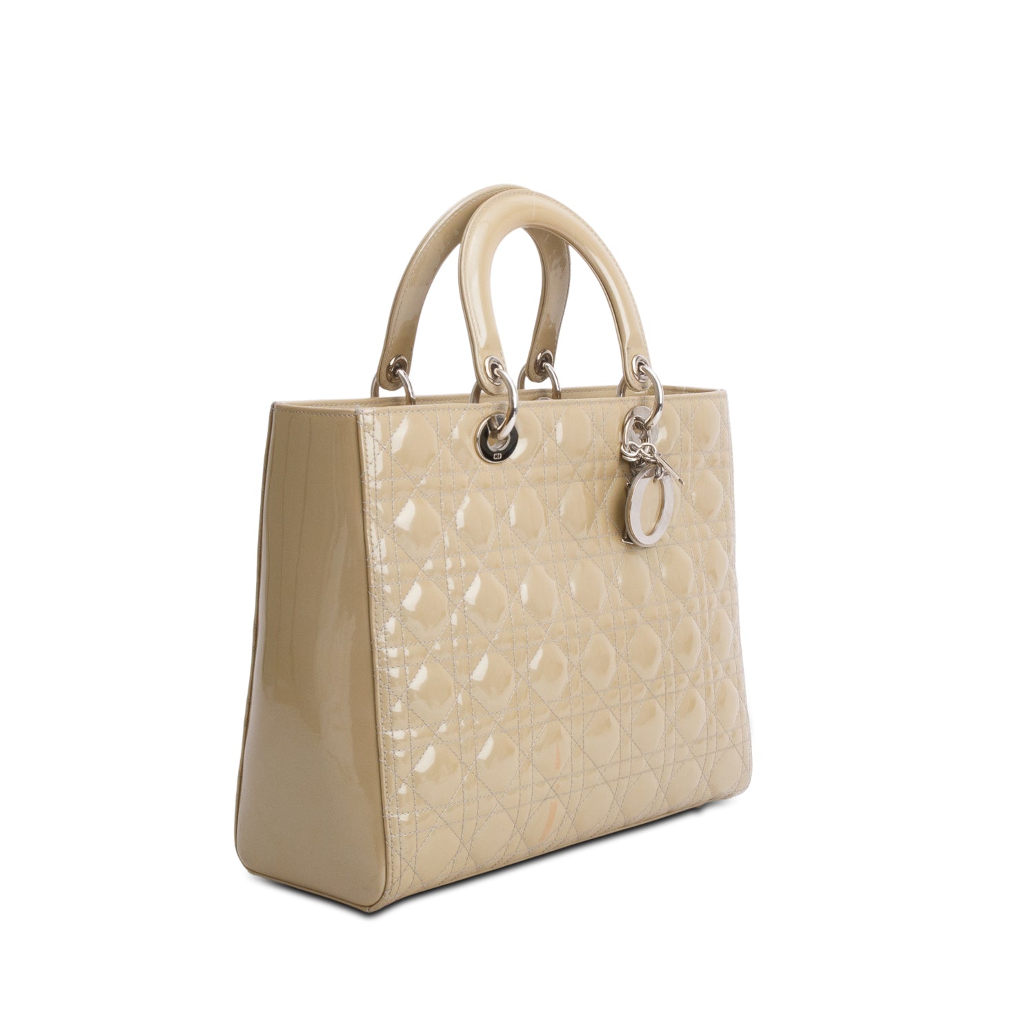 Christian Dior Beige Cannage Patent Leather Large Lady Dior w/ Strap