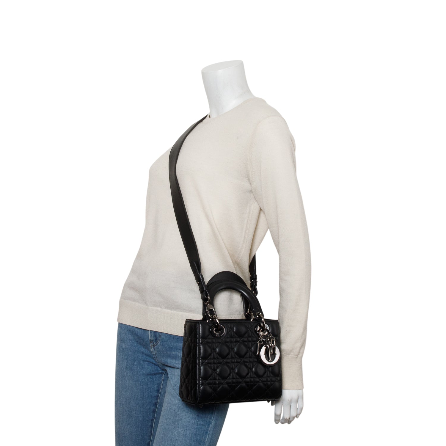 Christian Dior 2022 Black Cannage Lambskin Leather Small Lady Dior My ABCDior Bag w/ Strap