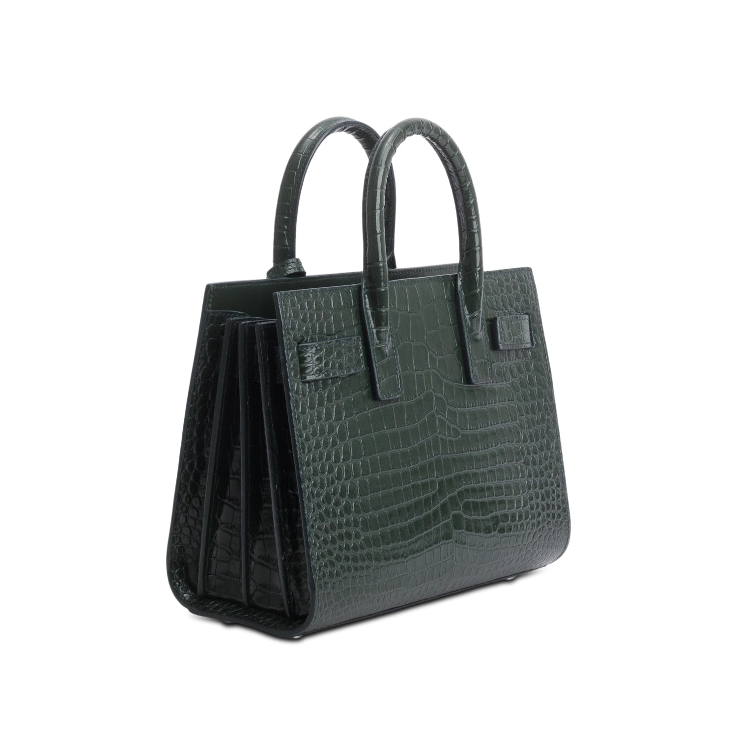 Saint Laurent 2022 Green Crocodile Embossed Leather Nano Sac De Jour w/ Strap