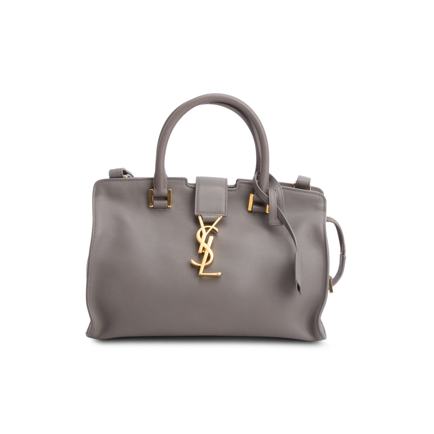 Saint Laurent Grey Calfskin Leather Baby Cabas Tote Bag w/ Strap