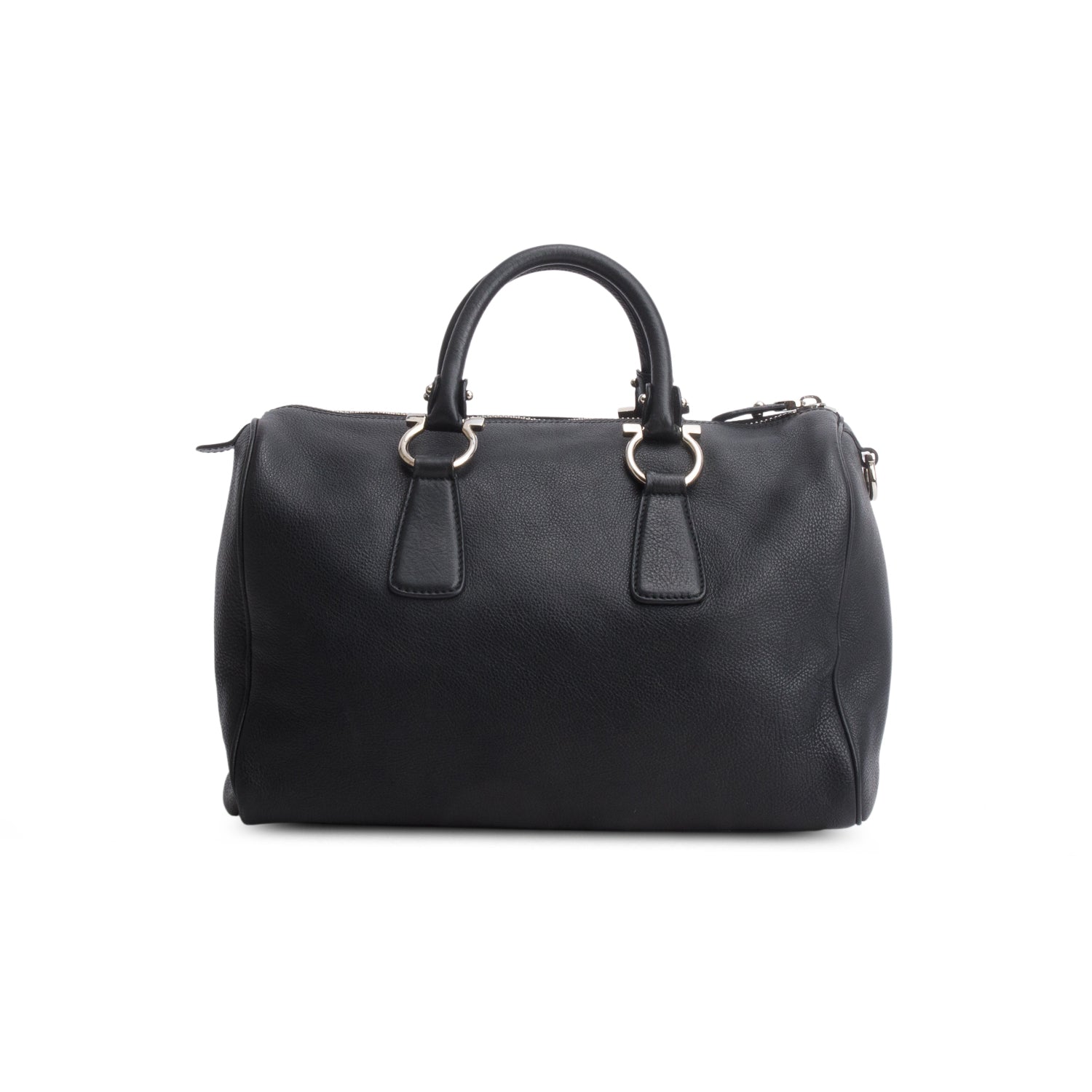 Ferragamo Black Grained Calfskin Isabel Boston Bag