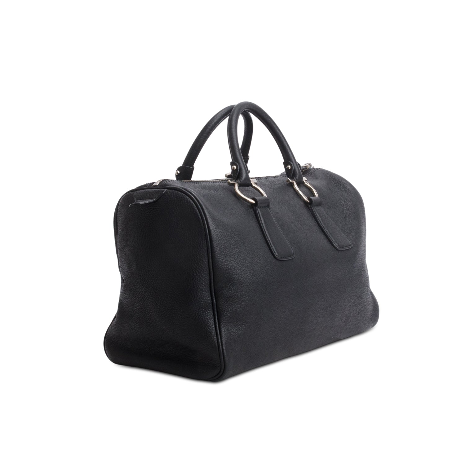 Ferragamo Black Grained Calfskin Isabel Boston Bag