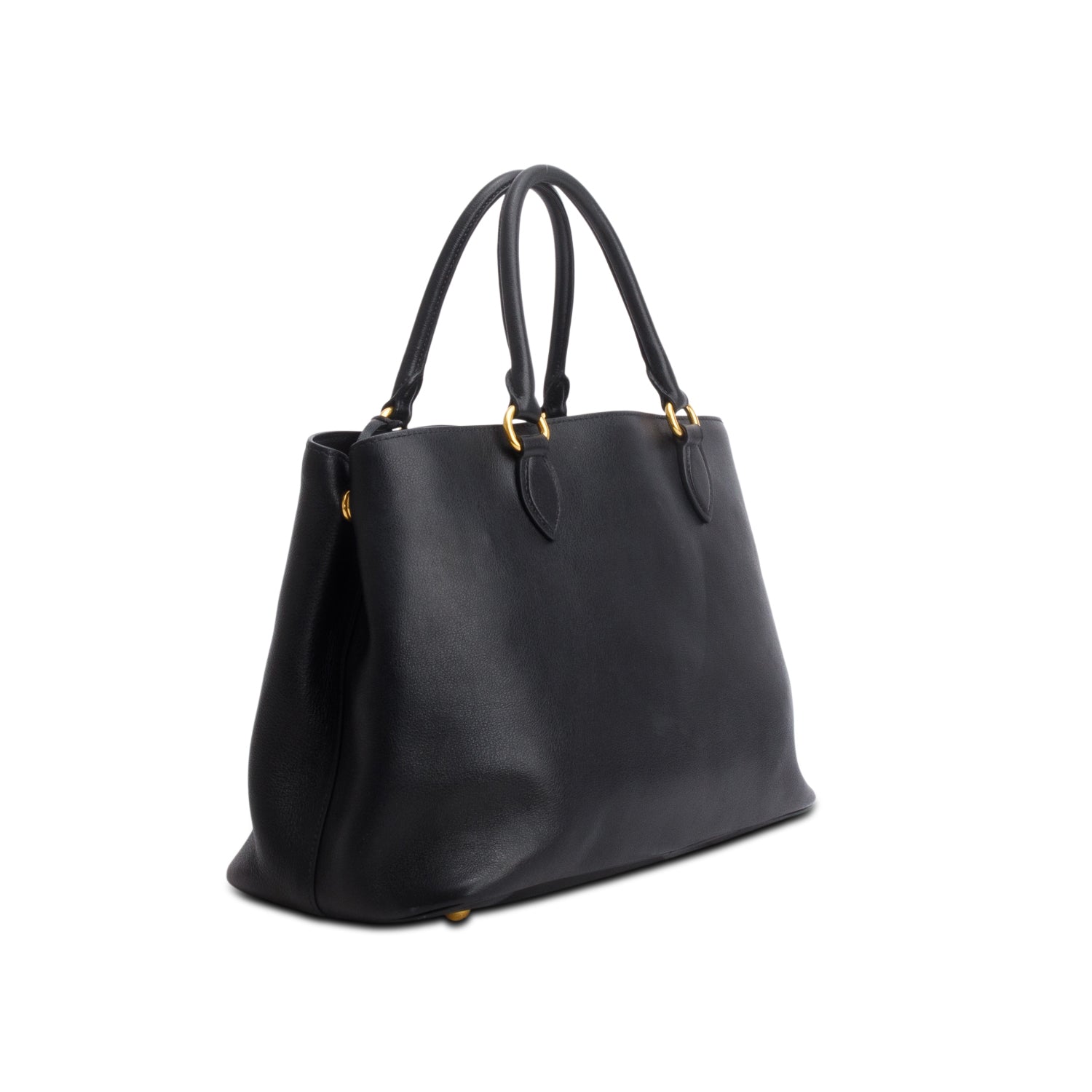 Prada Black Glace Calfskin Embossed Logo Tote w/ Strap