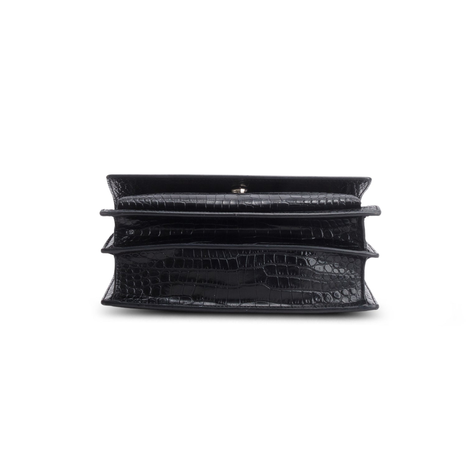 Saint Laurent Black Croc Embossed Calfskin Medium Sunset Bag