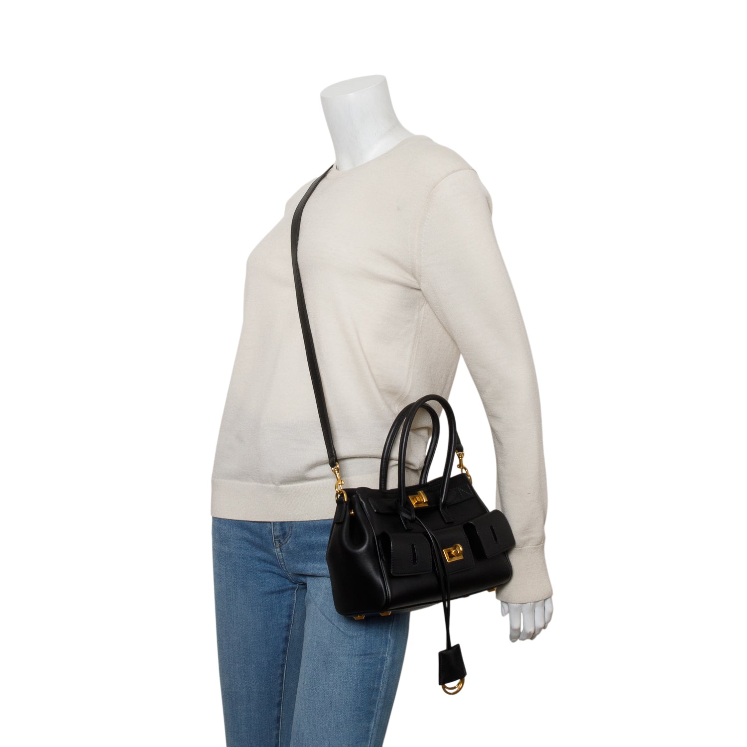Balenciaga Black Lambskin Mini Bel Air Carry All Bag w/ Strap