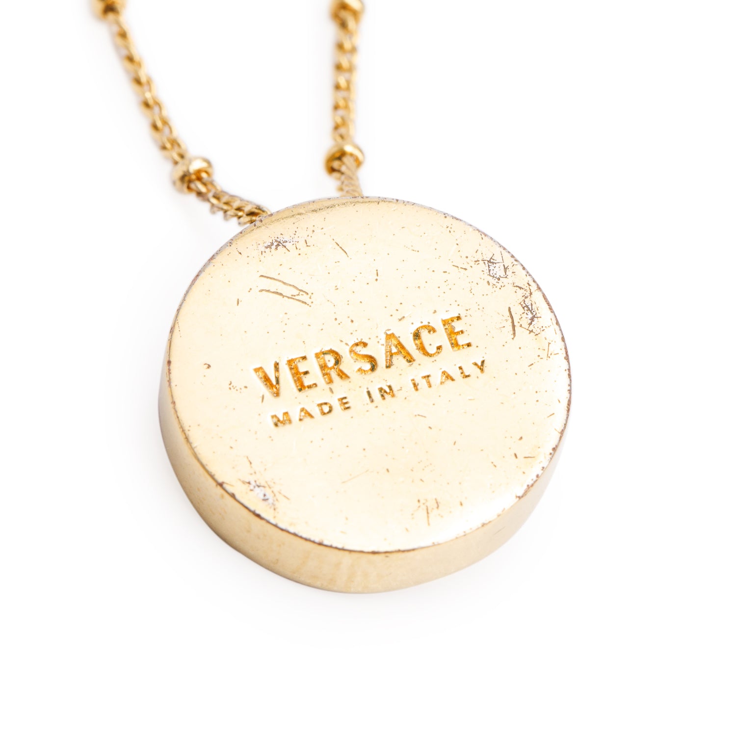 Versace Gold Plated Mother Of Pearl Medusa Pendant Necklace