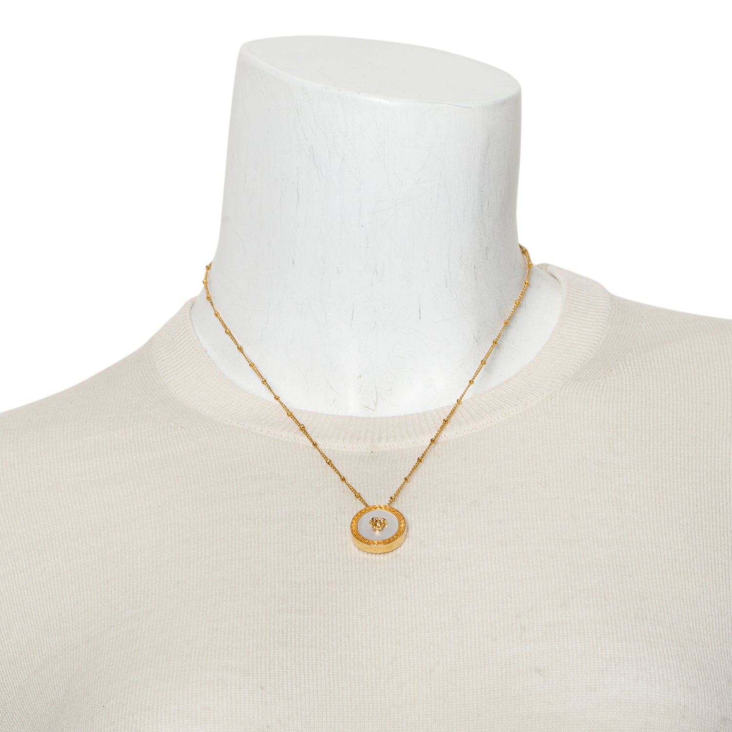 Versace Gold Plated Mother Of Pearl Medusa Pendant Necklace