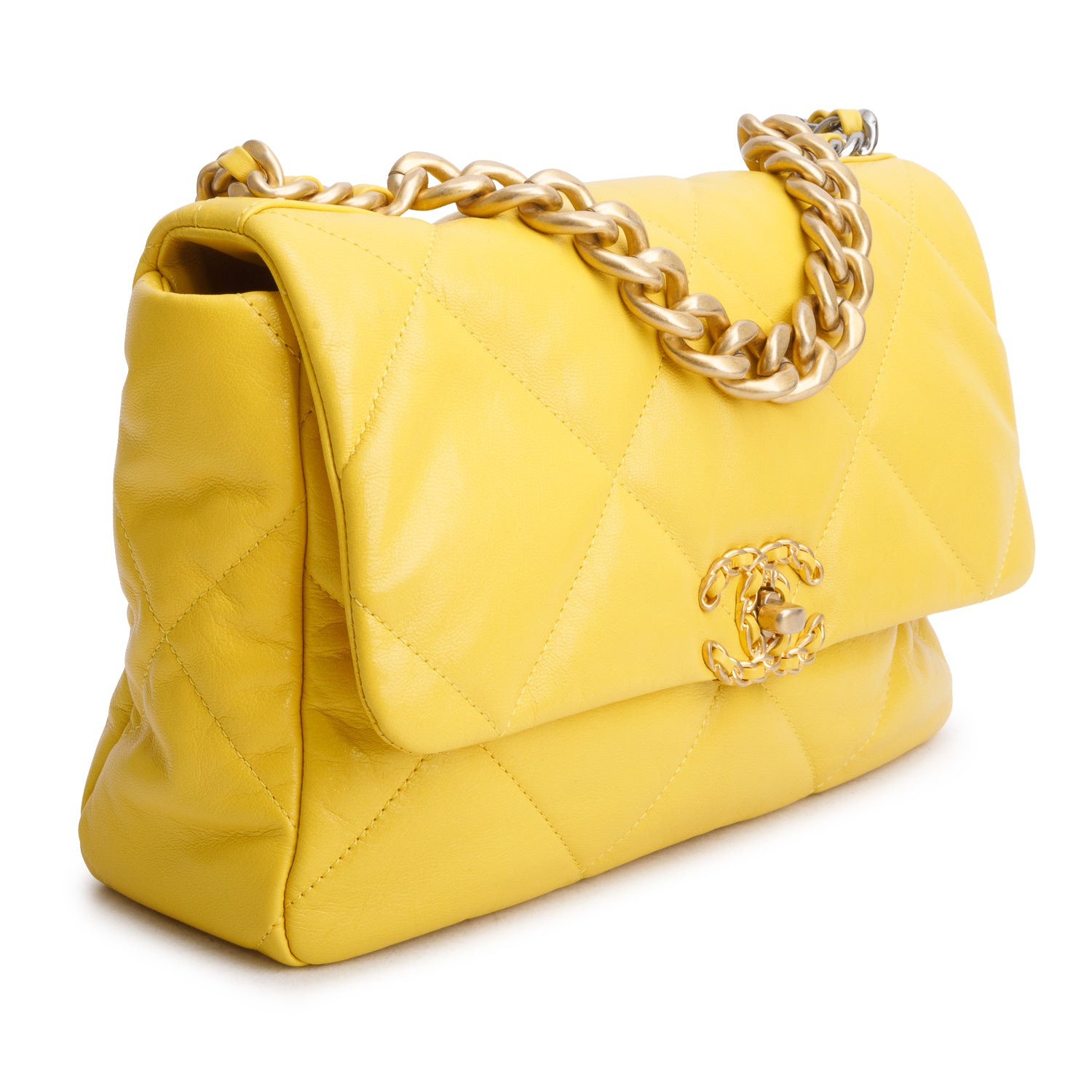 Chanel 2020 Yellow Lambskin Quilted Large 19 Flap Bag