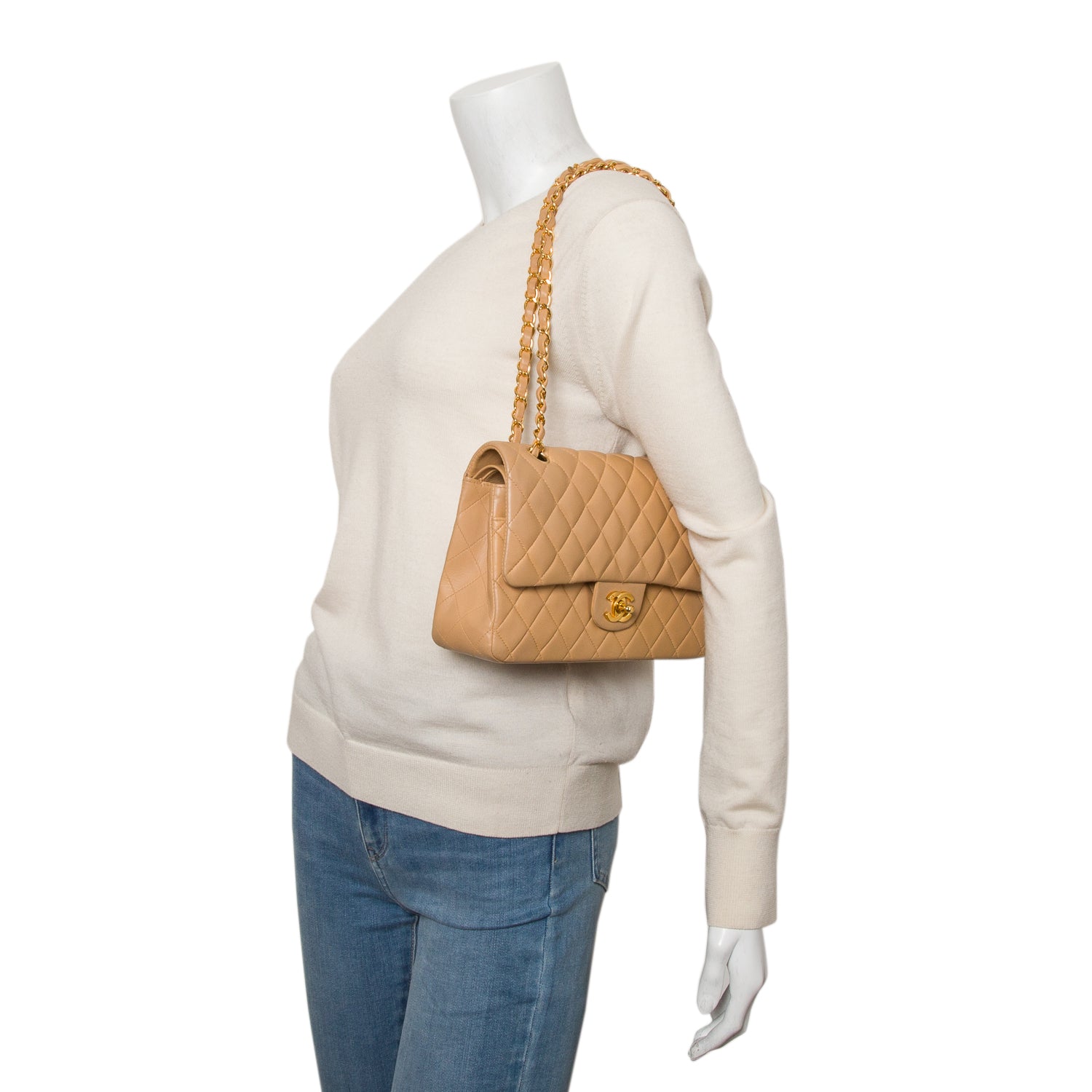 Chanel Beige Lambskin Quilted Medium Double Flap w/ Box & Authenticity Card