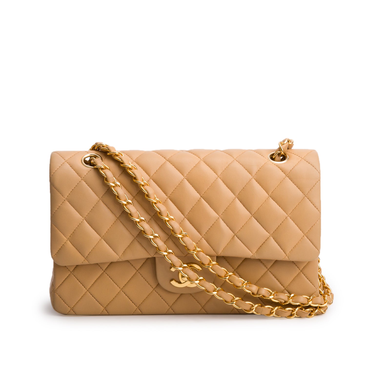 Chanel Beige Lambskin Quilted Medium Double Flap w/ Box & Authenticity Card
