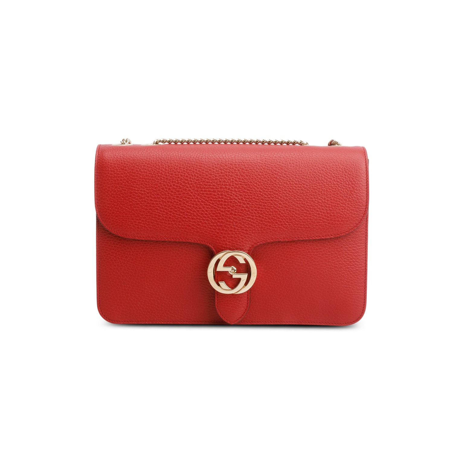 Gucci Red Dollar Calfskin Medium Interlocking GG Shoulder Bag w/ Box